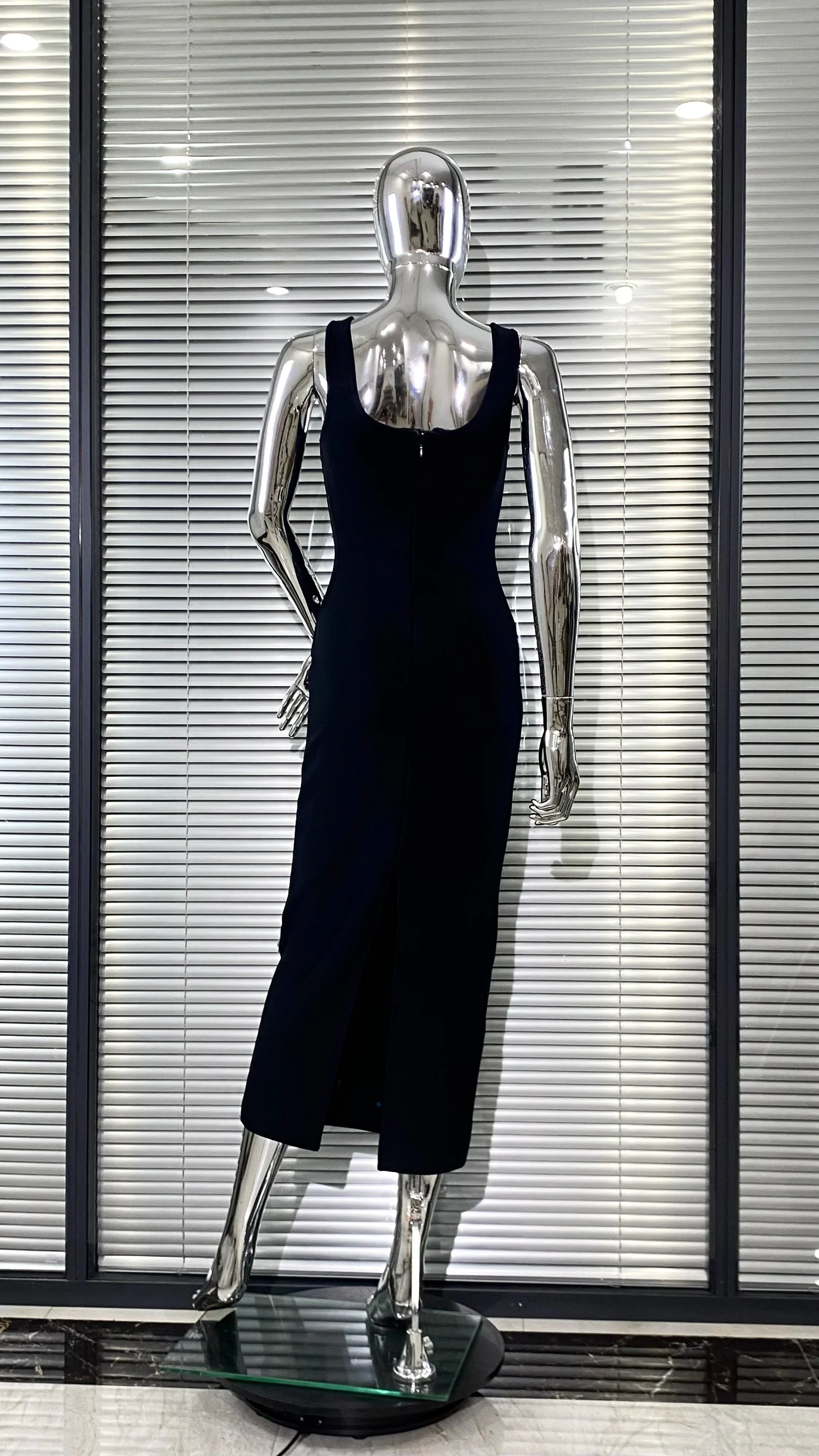 Sparkling Diamonds Sleeveless Package Black Bandage Ankle Length Dress Woman evening Party Dress Celebrity Birthday Party Outfit - Image 5