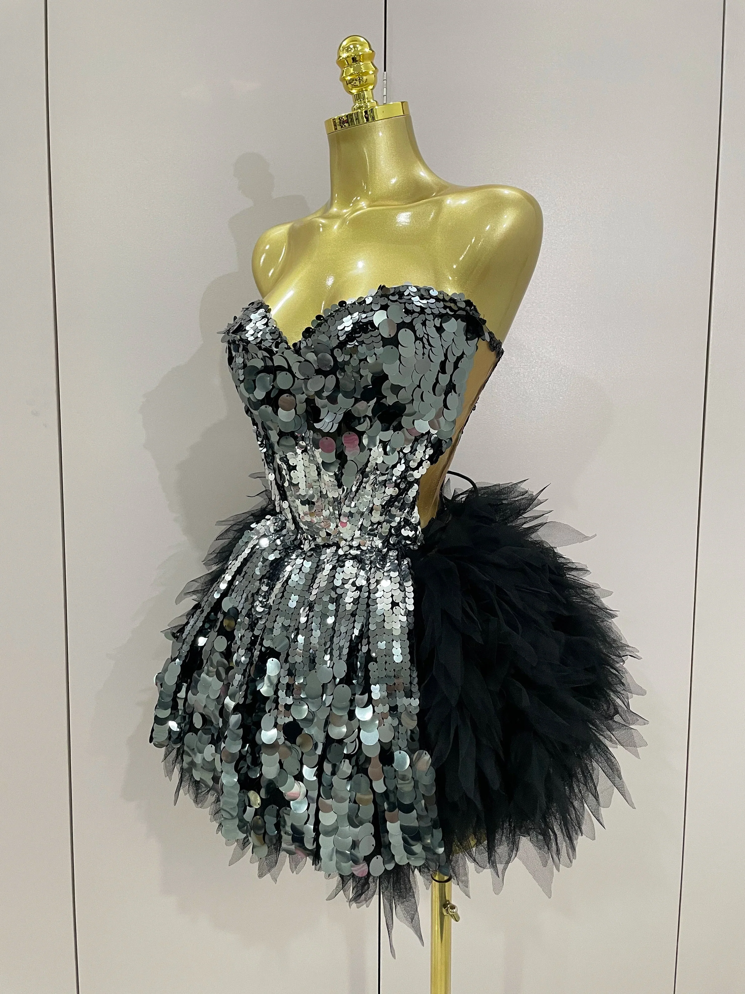 Sparkly Black Sequins Two Pieces Set  Women Party Evening Prom Celebrate Birthday Dress Nightclub Photo Shoot Stage Costume - Image 2