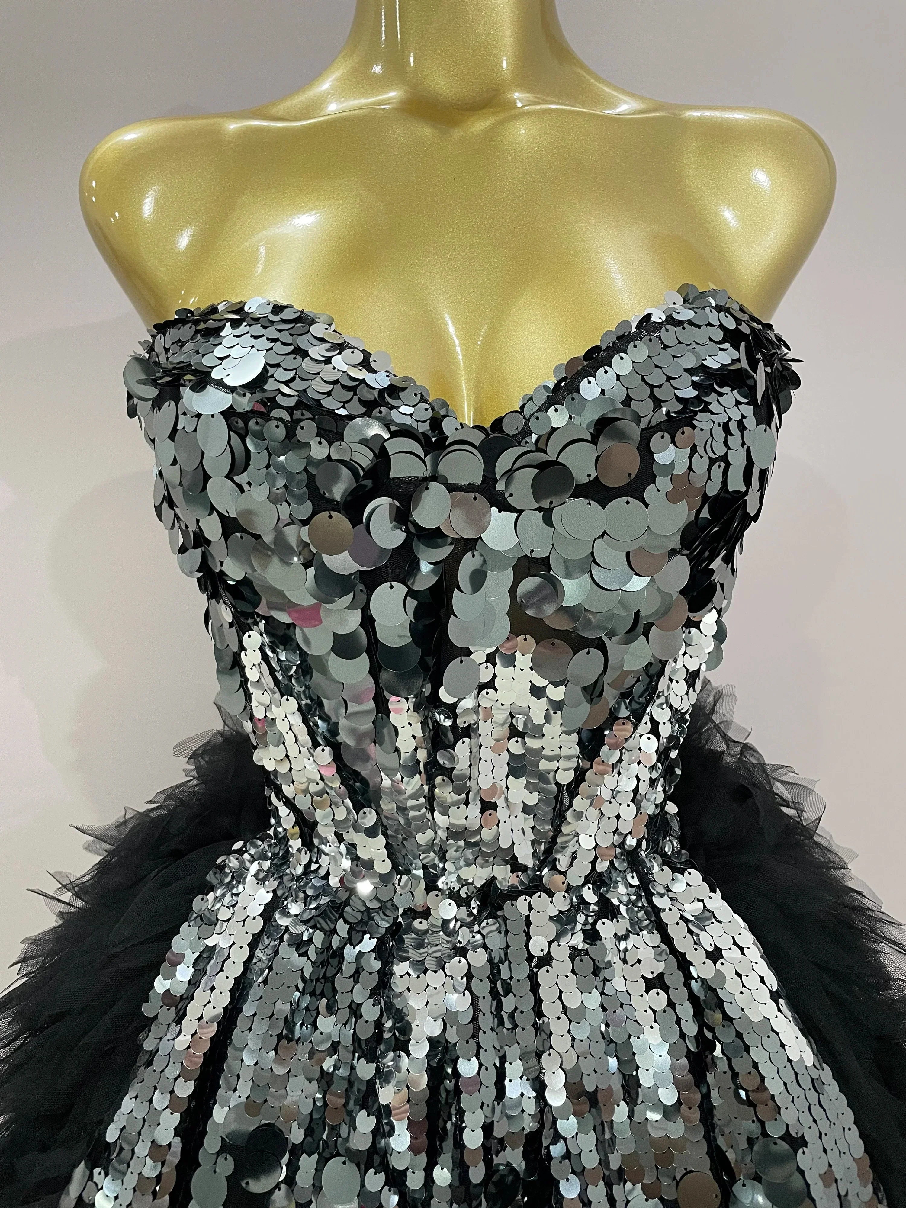 Sparkly Black Sequins Two Pieces Set  Women Party Evening Prom Celebrate Birthday Dress Nightclub Photo Shoot Stage Costume - Image 5