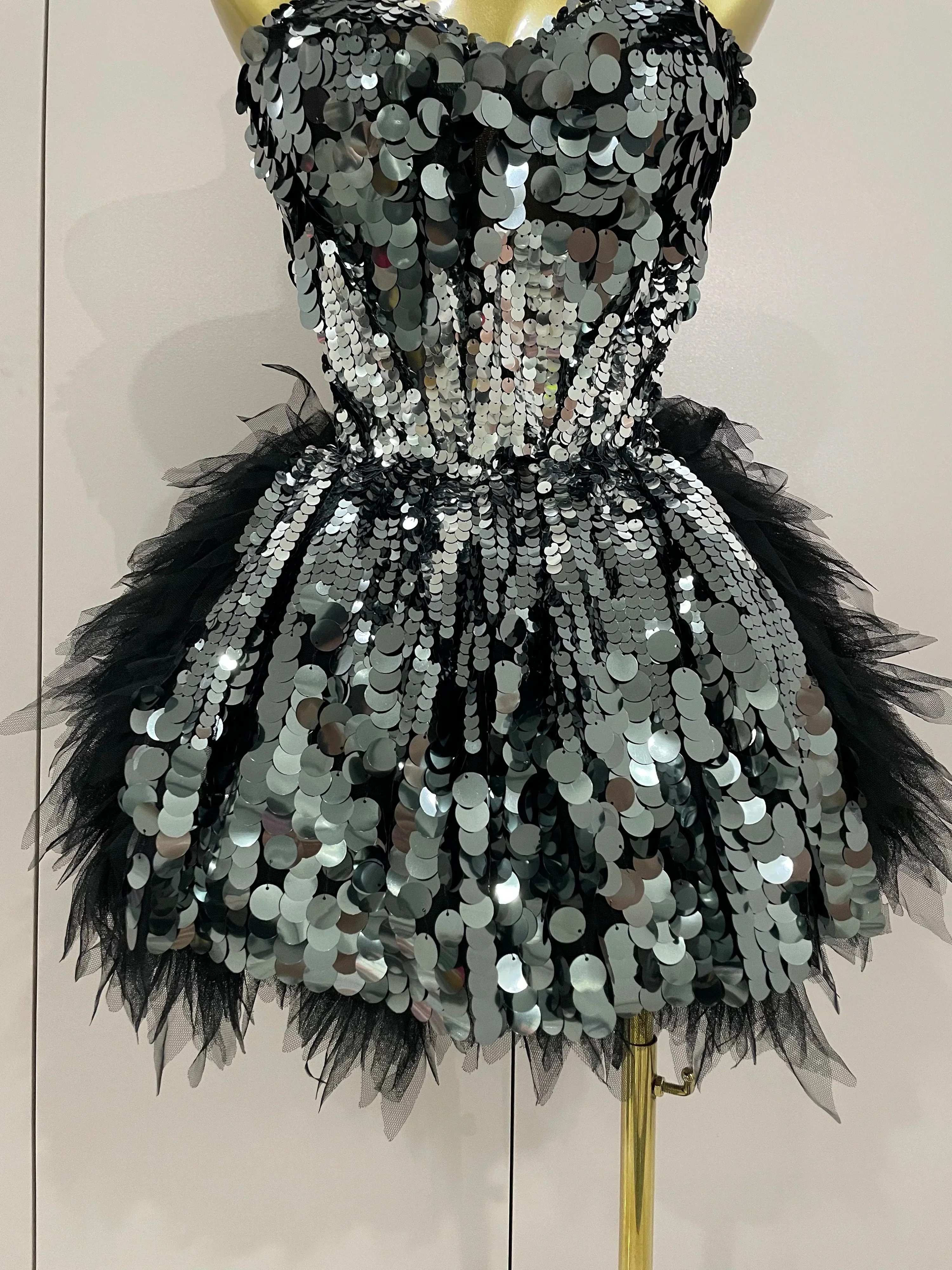 Sparkly Black Sequins Two Pieces Set  Women Party Evening Prom Celebrate Birthday Dress Nightclub Photo Shoot Stage Costume - Image 6
