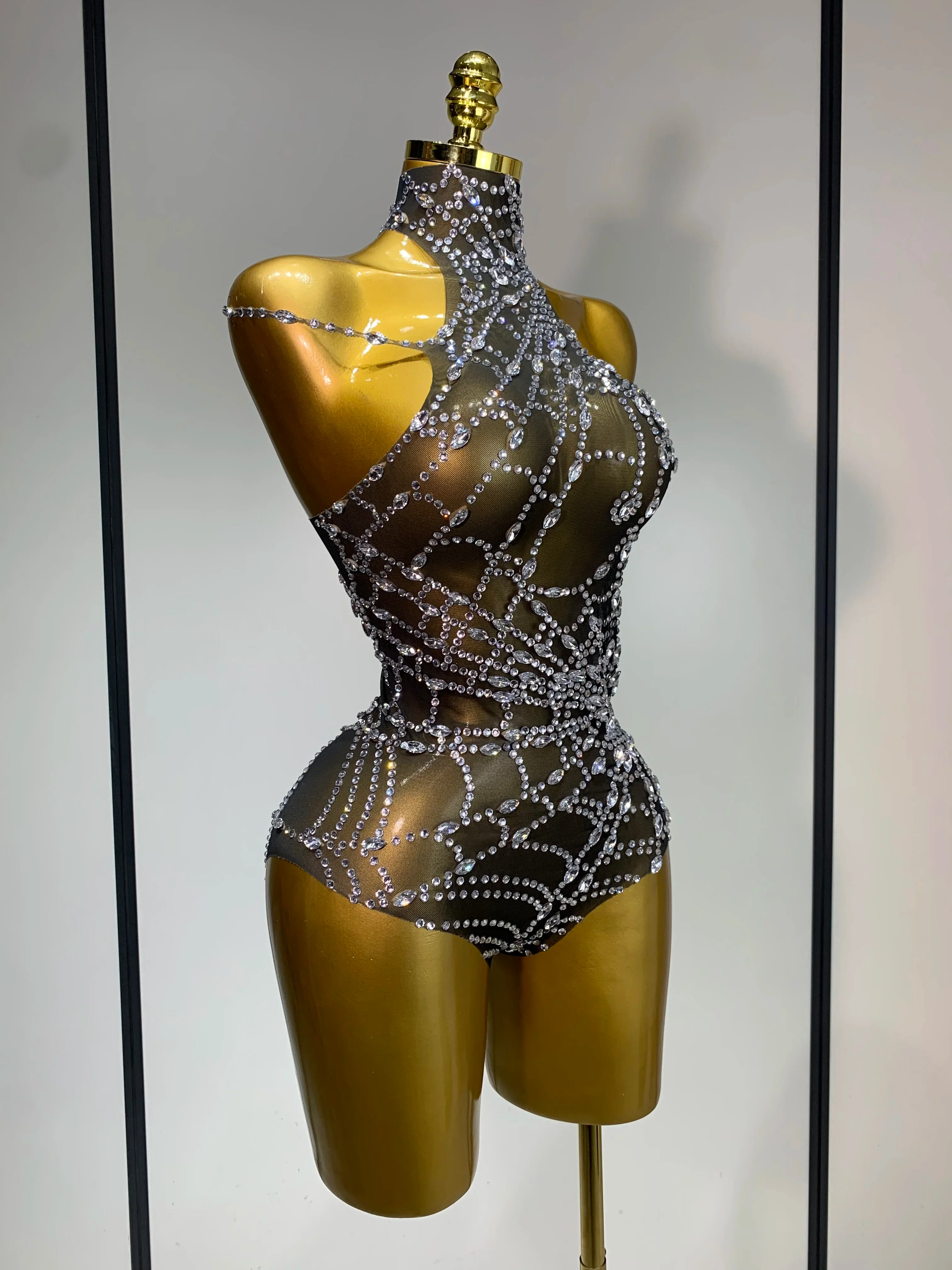 Sparkly Diamond Sexy Mesh See Through Stretch Bodysuits Women Evening Party Birthday Nightclub Bar Gogo Dancer Stage Costume - Image 2