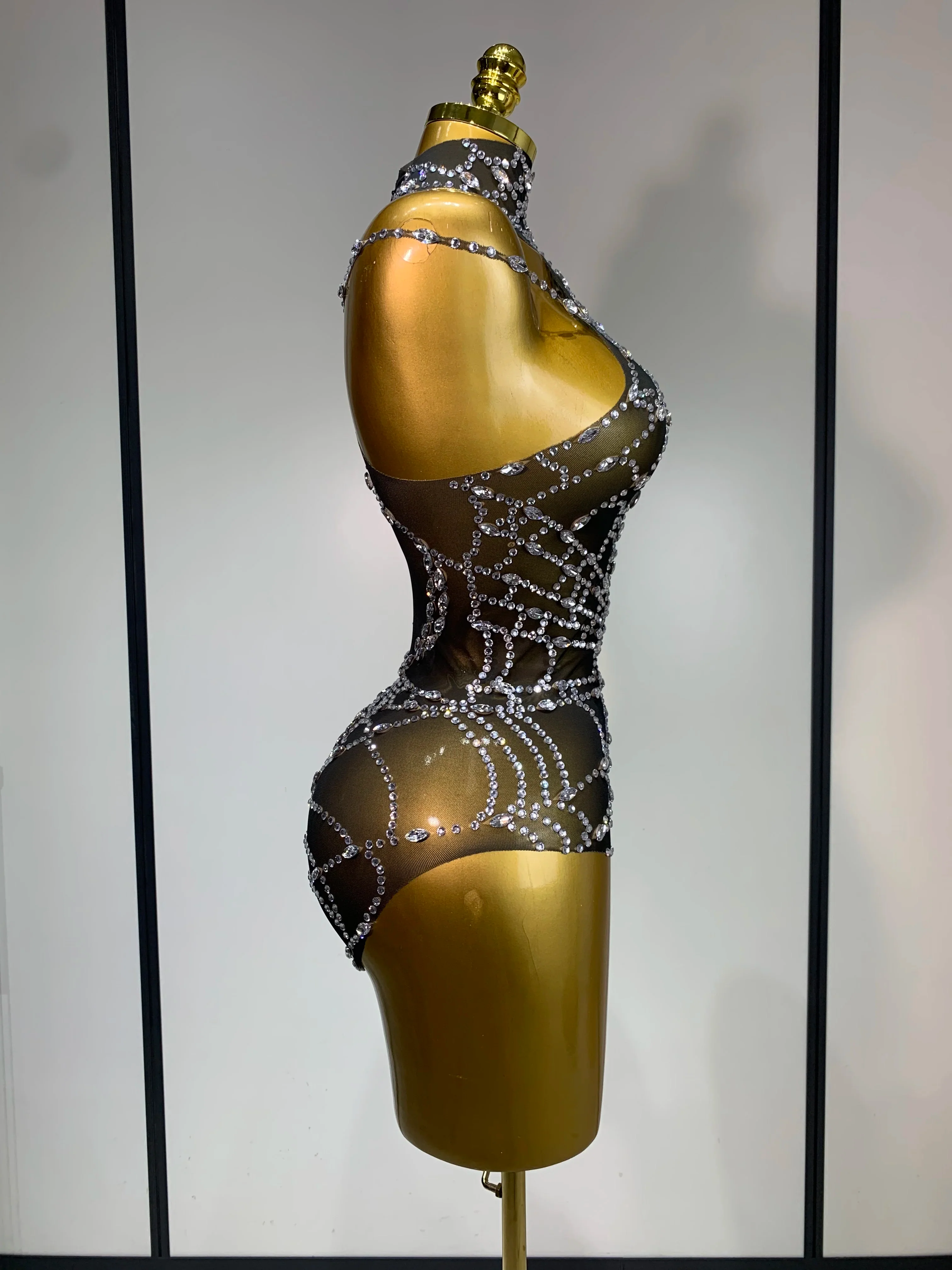 Sparkly Diamond Sexy Mesh See Through Stretch Bodysuits Women Evening Party Birthday Nightclub Bar Gogo Dancer Stage Costume - Image 3