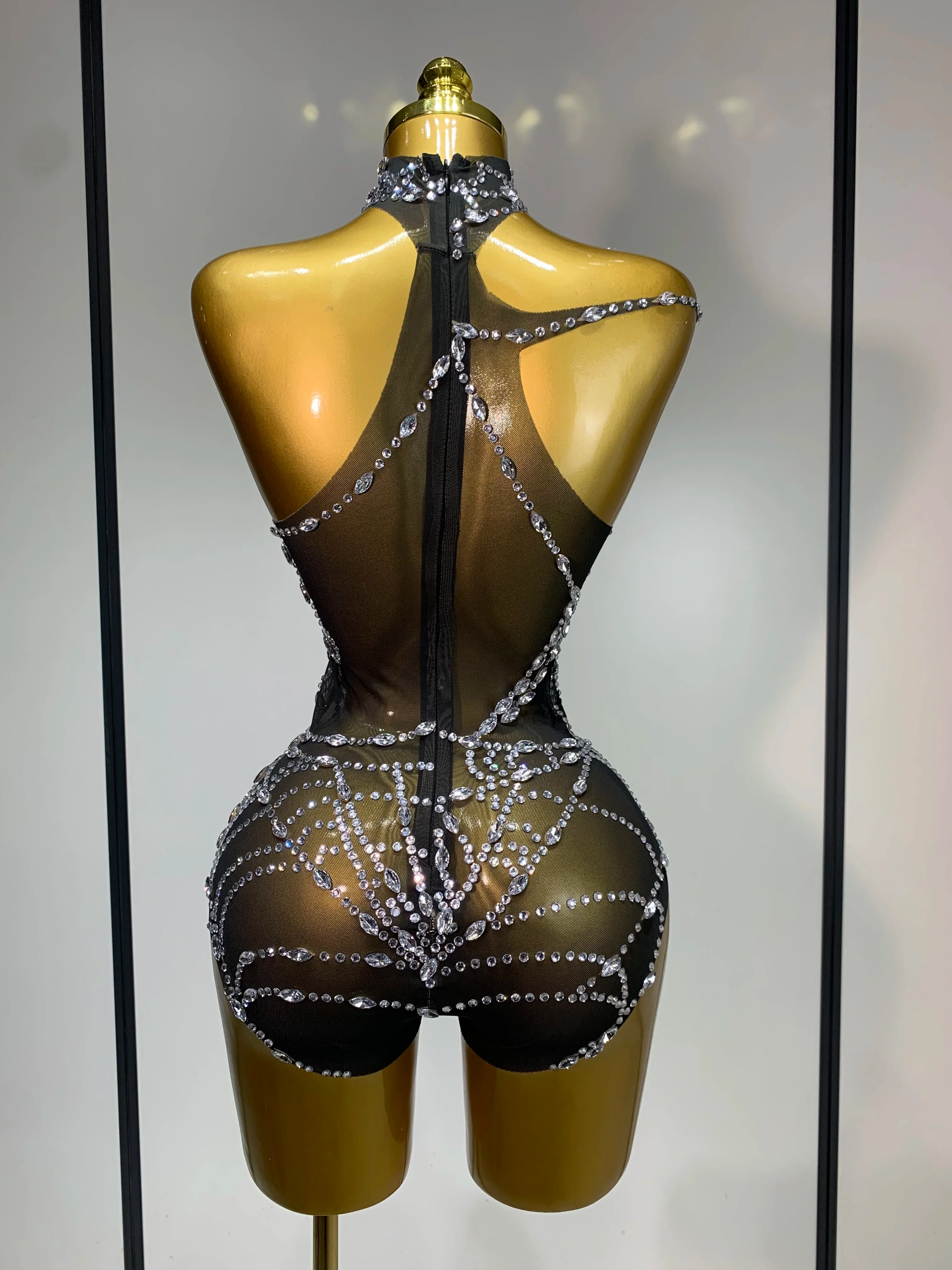 Sparkly Diamond Sexy Mesh See Through Stretch Bodysuits Women Evening Party Birthday Nightclub Bar Gogo Dancer Stage Costume - Image 4