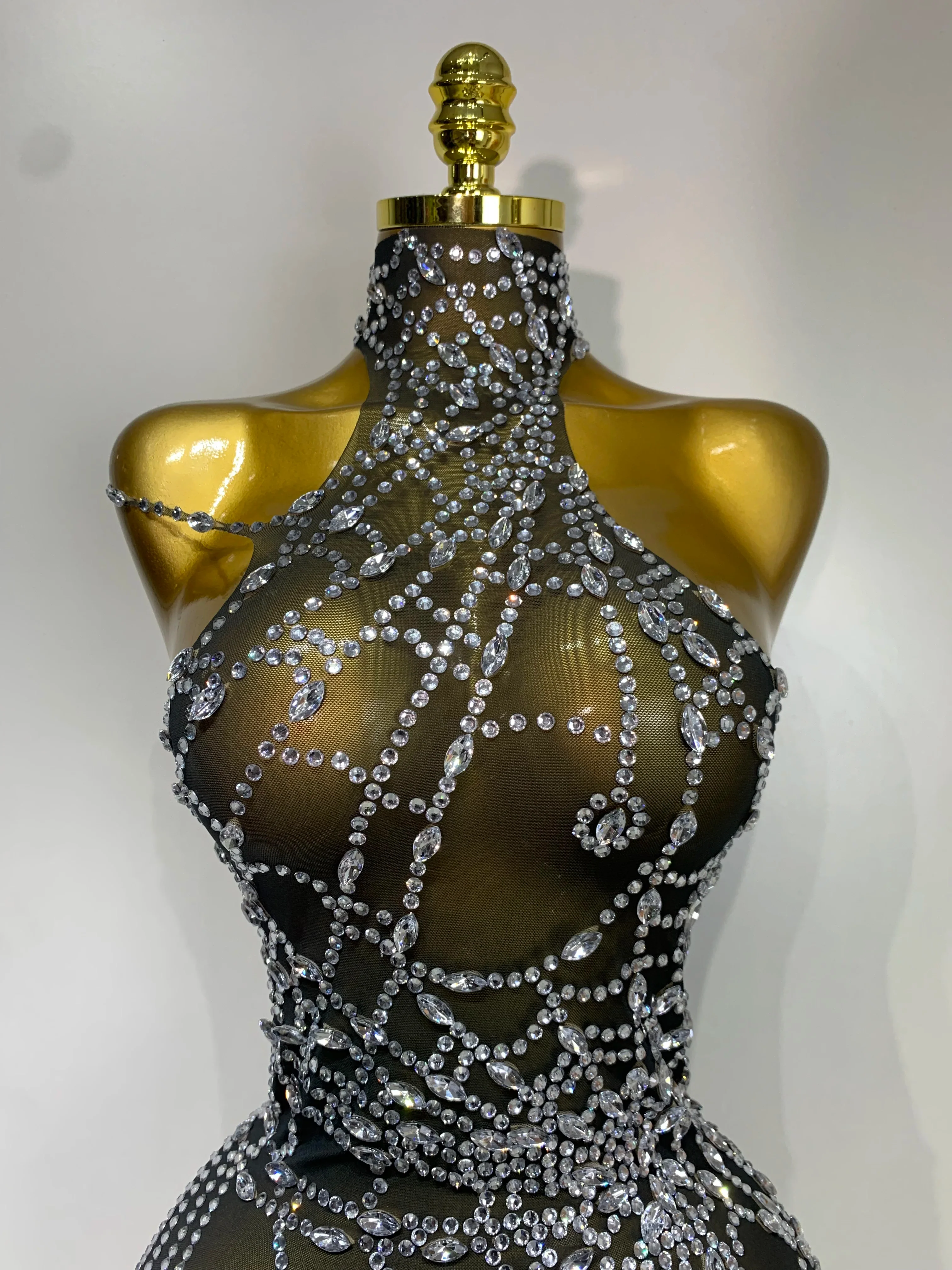 Sparkly Diamond Sexy Mesh See Through Stretch Bodysuits Women Evening Party Birthday Nightclub Bar Gogo Dancer Stage Costume - Image 5