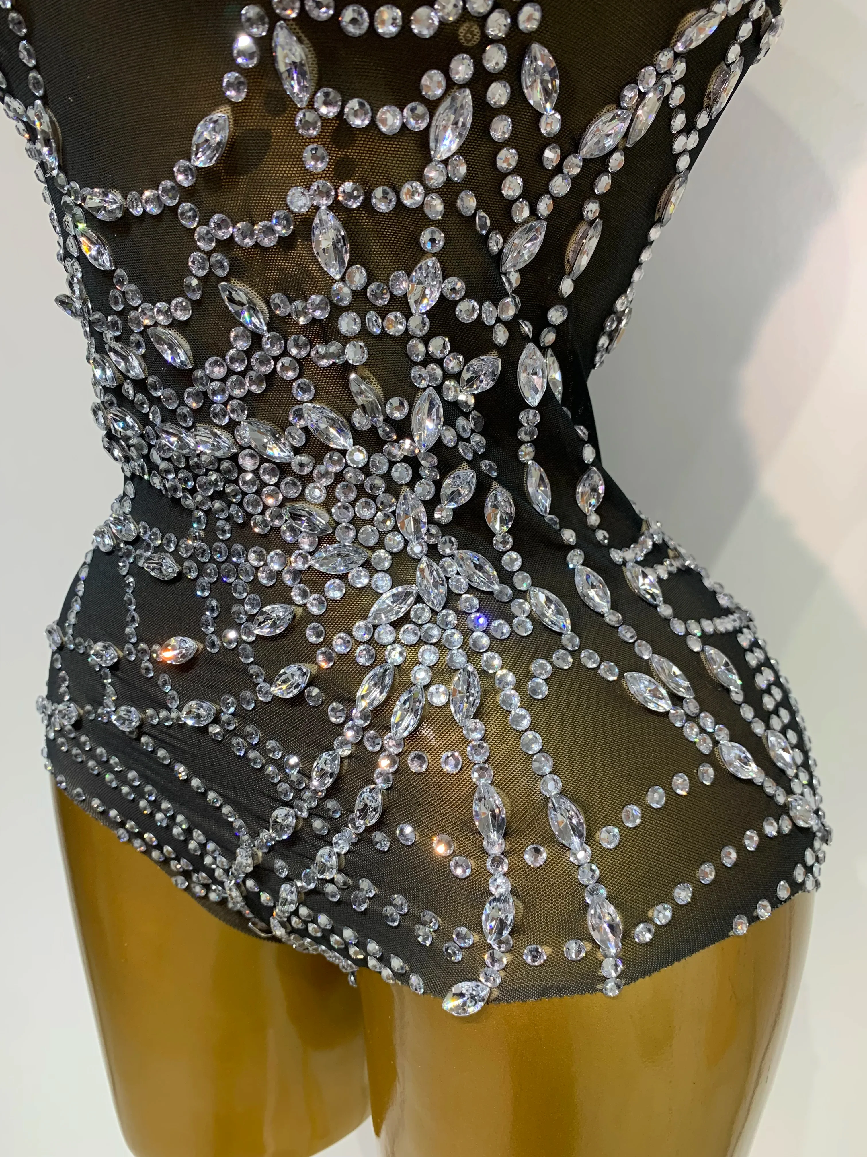 Sparkly Diamond Sexy Mesh See Through Stretch Bodysuits Women Evening Party Birthday Nightclub Bar Gogo Dancer Stage Costume - Image 6