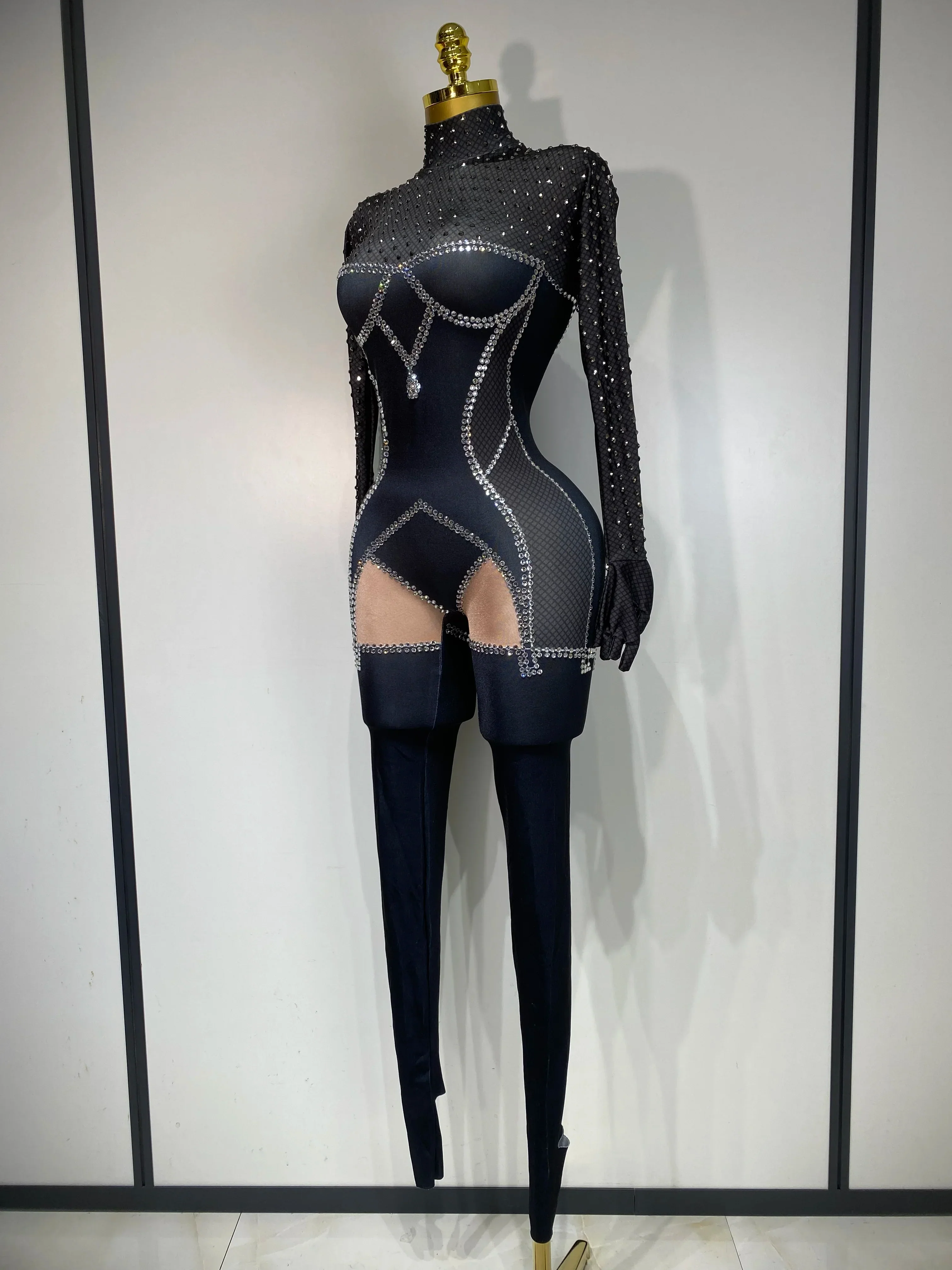 Sparkly Diamond Women Sexy Bodycon Jumpsuit Nightclub Bar Party Show Gogo Dancer Clothing Drag Queen Outfit Stage Costume - Image 2