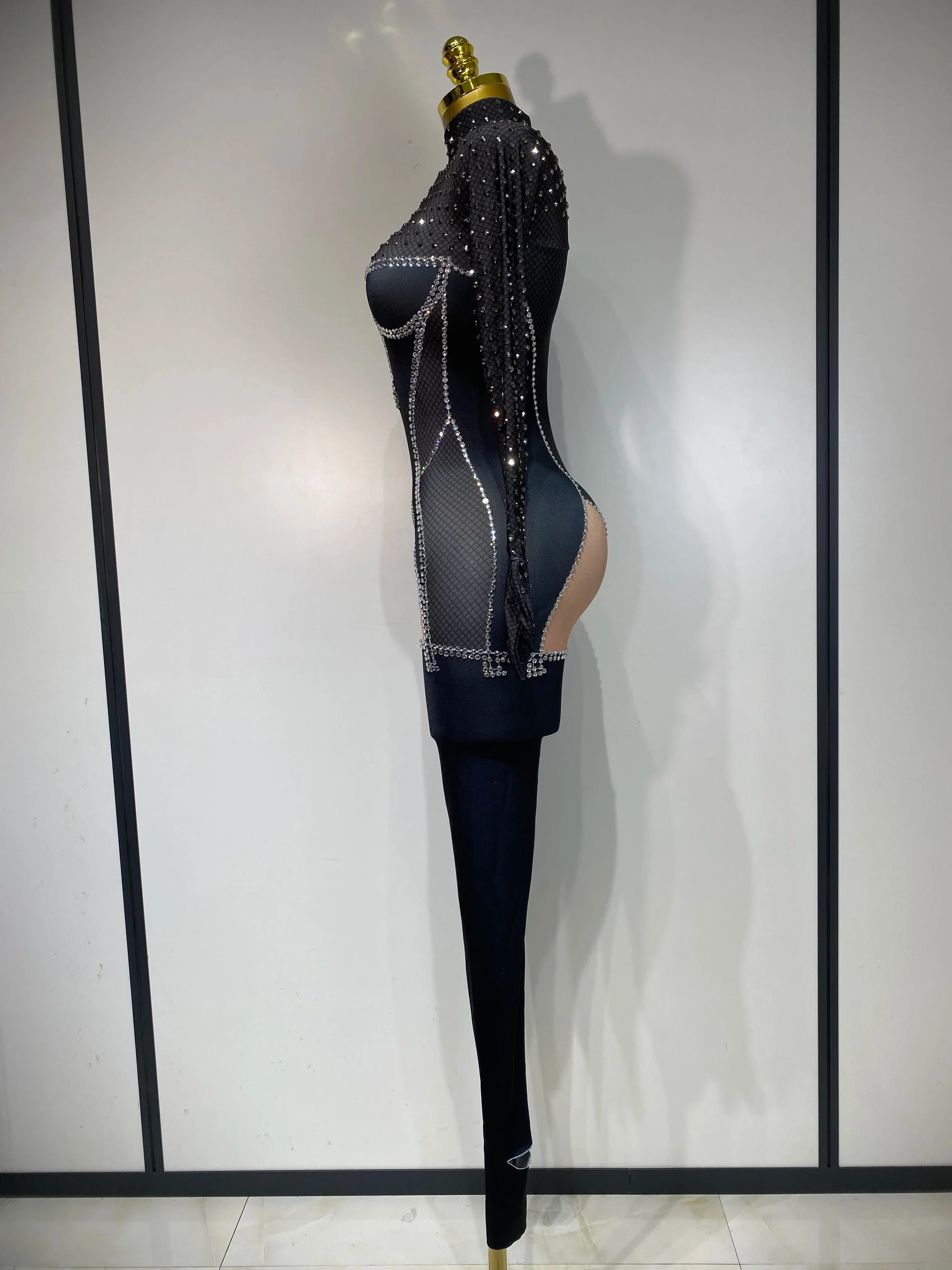 Sparkly Diamond Women Sexy Bodycon Jumpsuit Nightclub Bar Party Show Gogo Dancer Clothing Drag Queen Outfit Stage Costume - Image 3