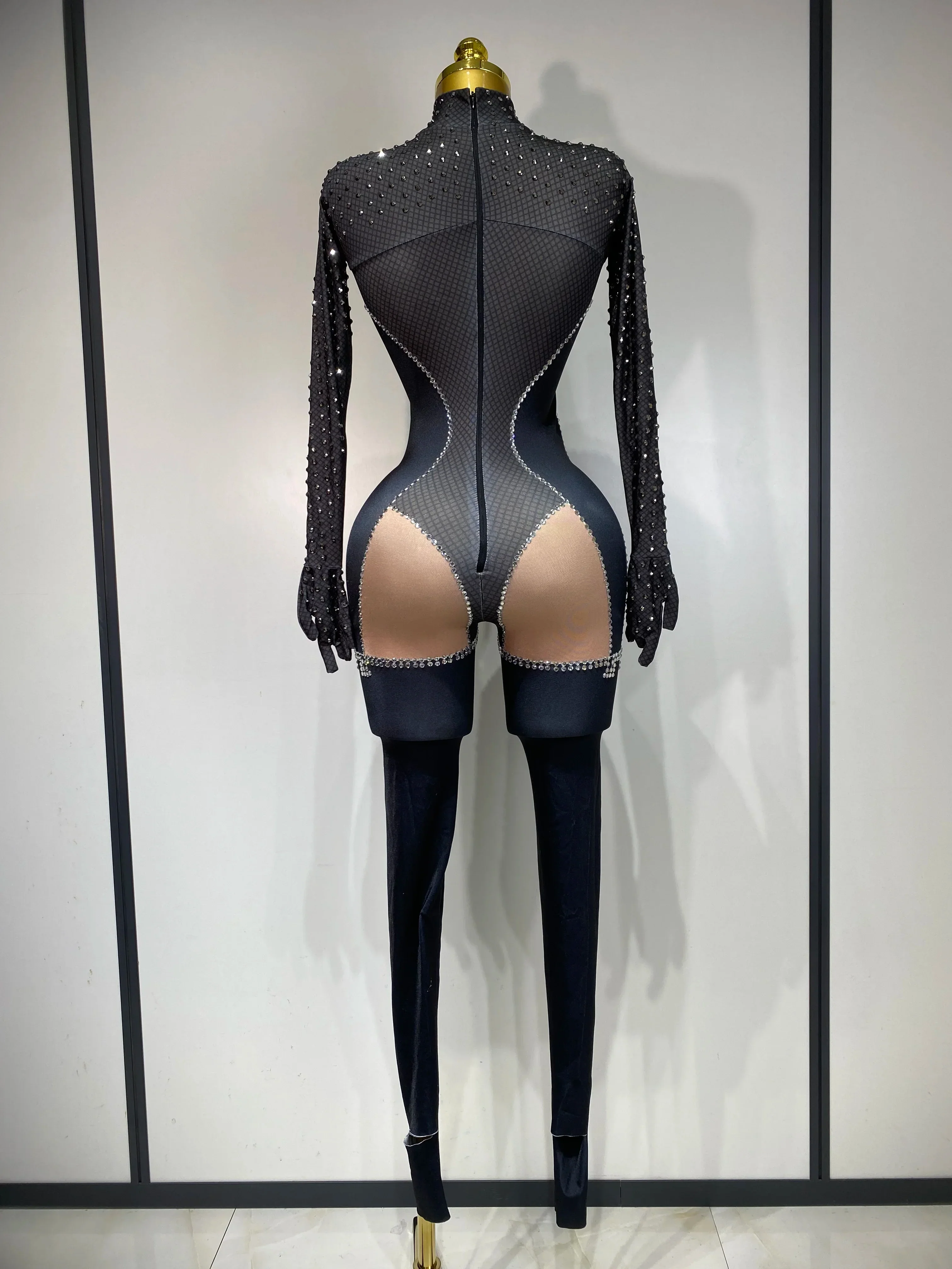 Sparkly Diamond Women Sexy Bodycon Jumpsuit Nightclub Bar Party Show Gogo Dancer Clothing Drag Queen Outfit Stage Costume - Image 4