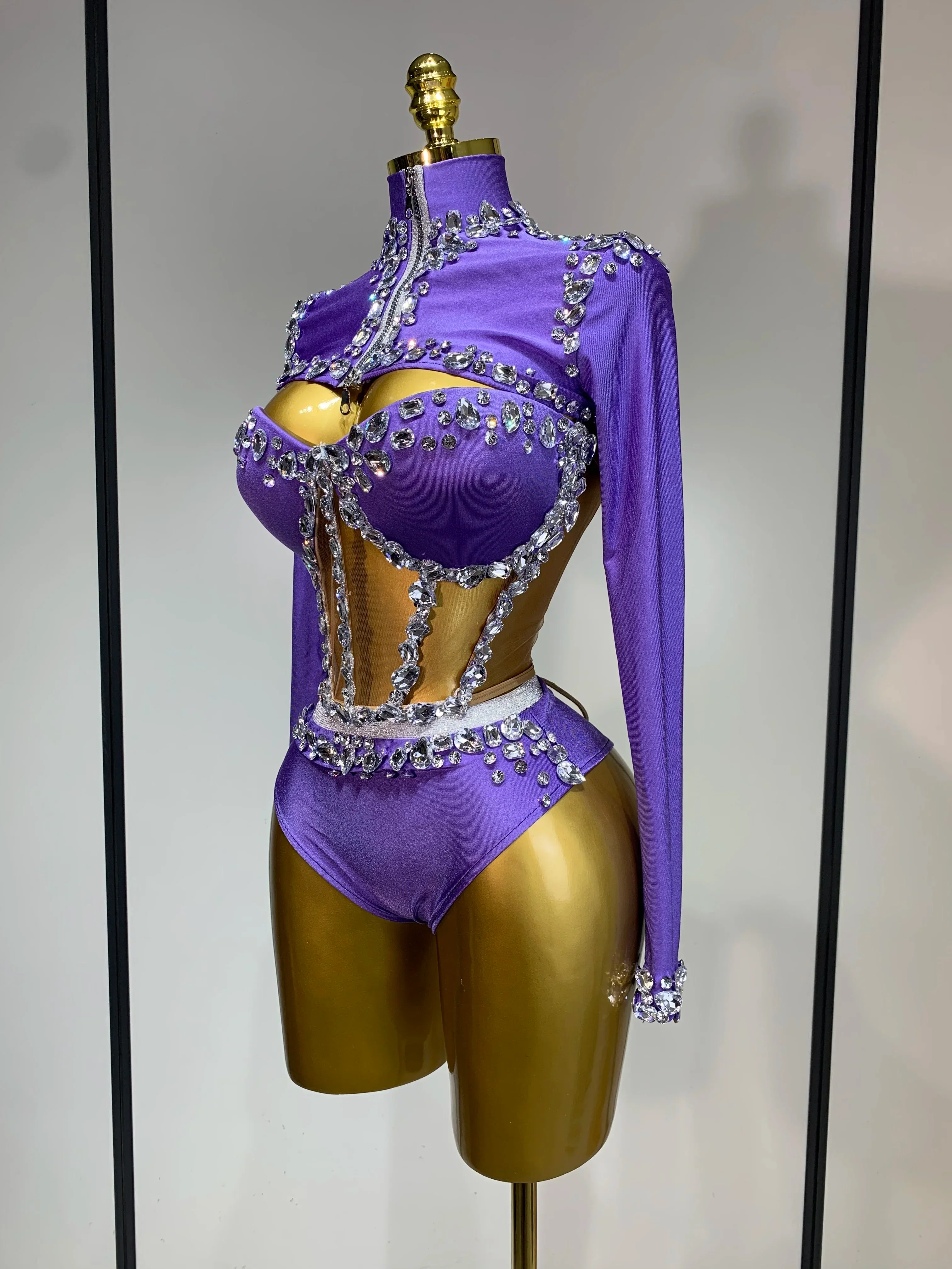 Sparkly Diamonds Three Pieces Set Stage Performance Women Designer Nightclub Birthday Party Singer Stage Activity Outfit - Image 2