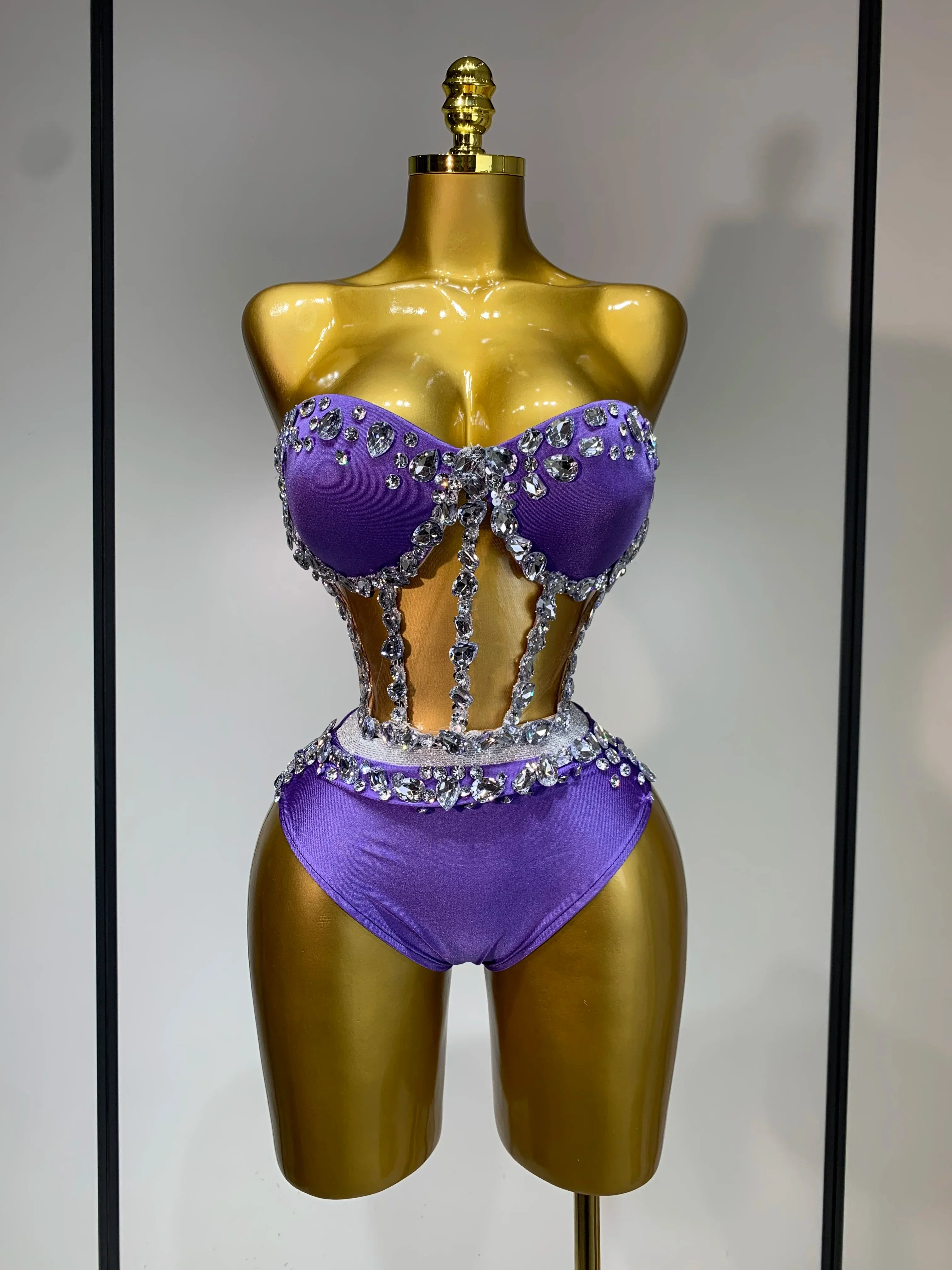 Sparkly Diamonds Three Pieces Set Stage Performance Women Designer Nightclub Birthday Party Singer Stage Activity Outfit - Image 6
