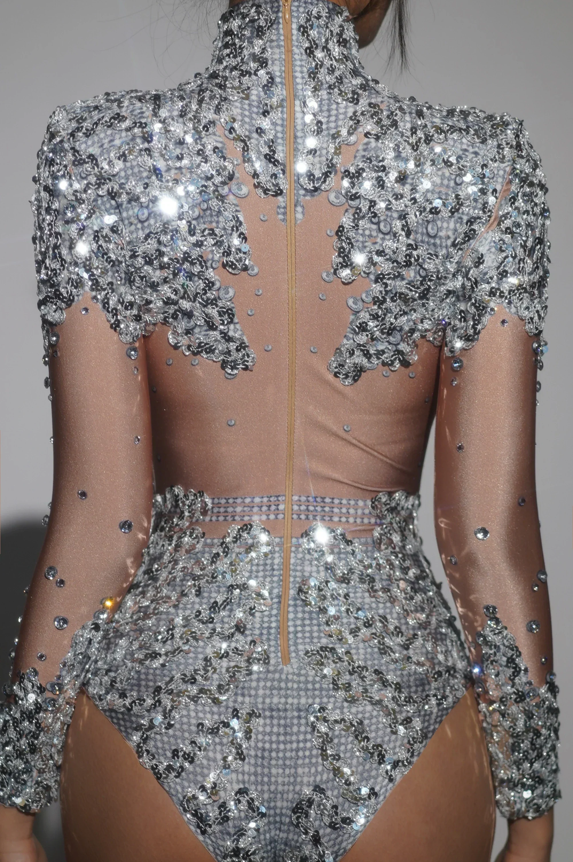 Sparkly Gold Silver Rhinestone Sequin Stretch Bodysuits  Women Birthday Party Nightclub Dancer Stage Performance Costume - Image 3