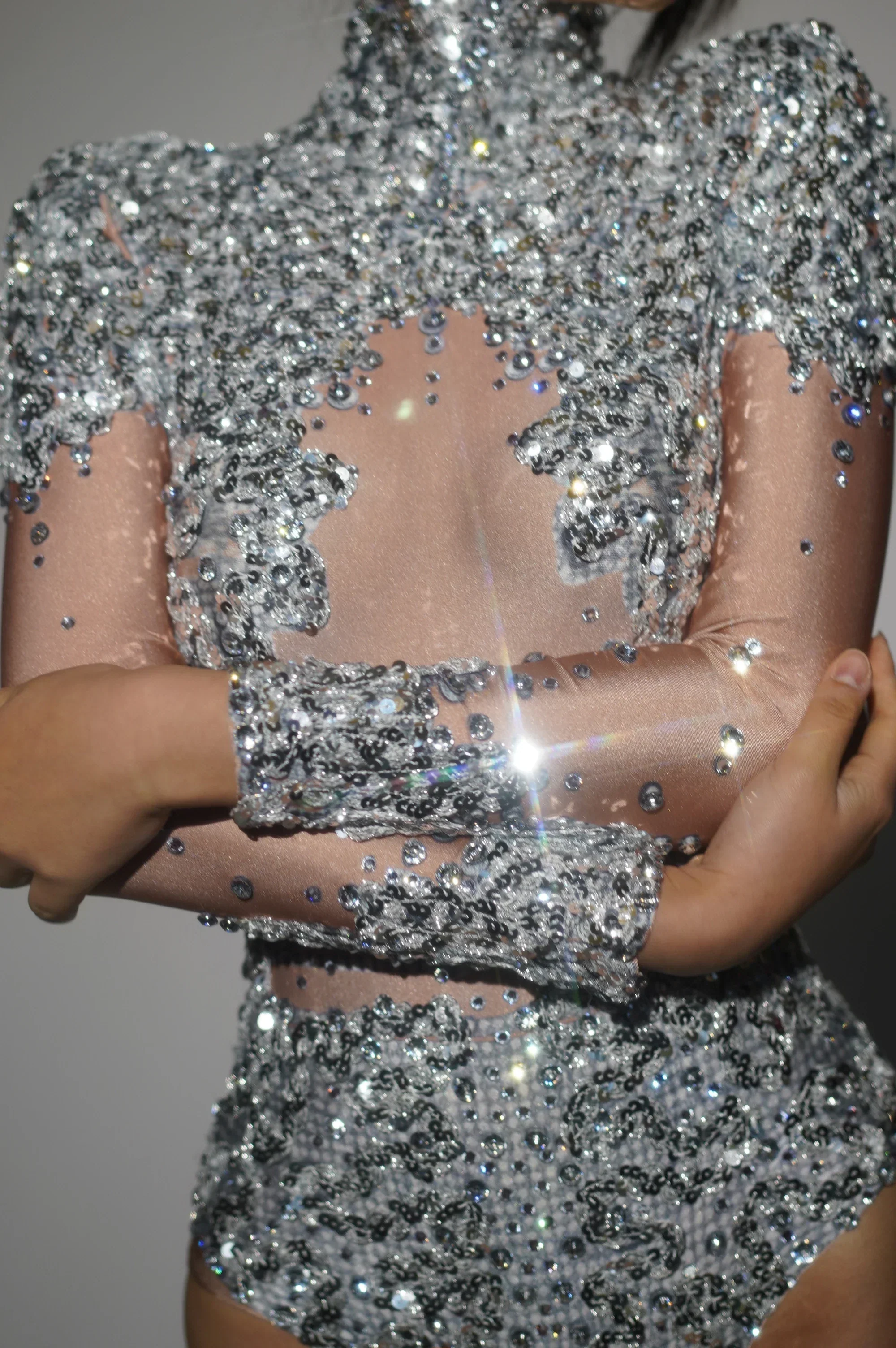Sparkly Gold Silver Rhinestone Sequin Stretch Bodysuits  Women Birthday Party Nightclub Dancer Stage Performance Costume - Image 4