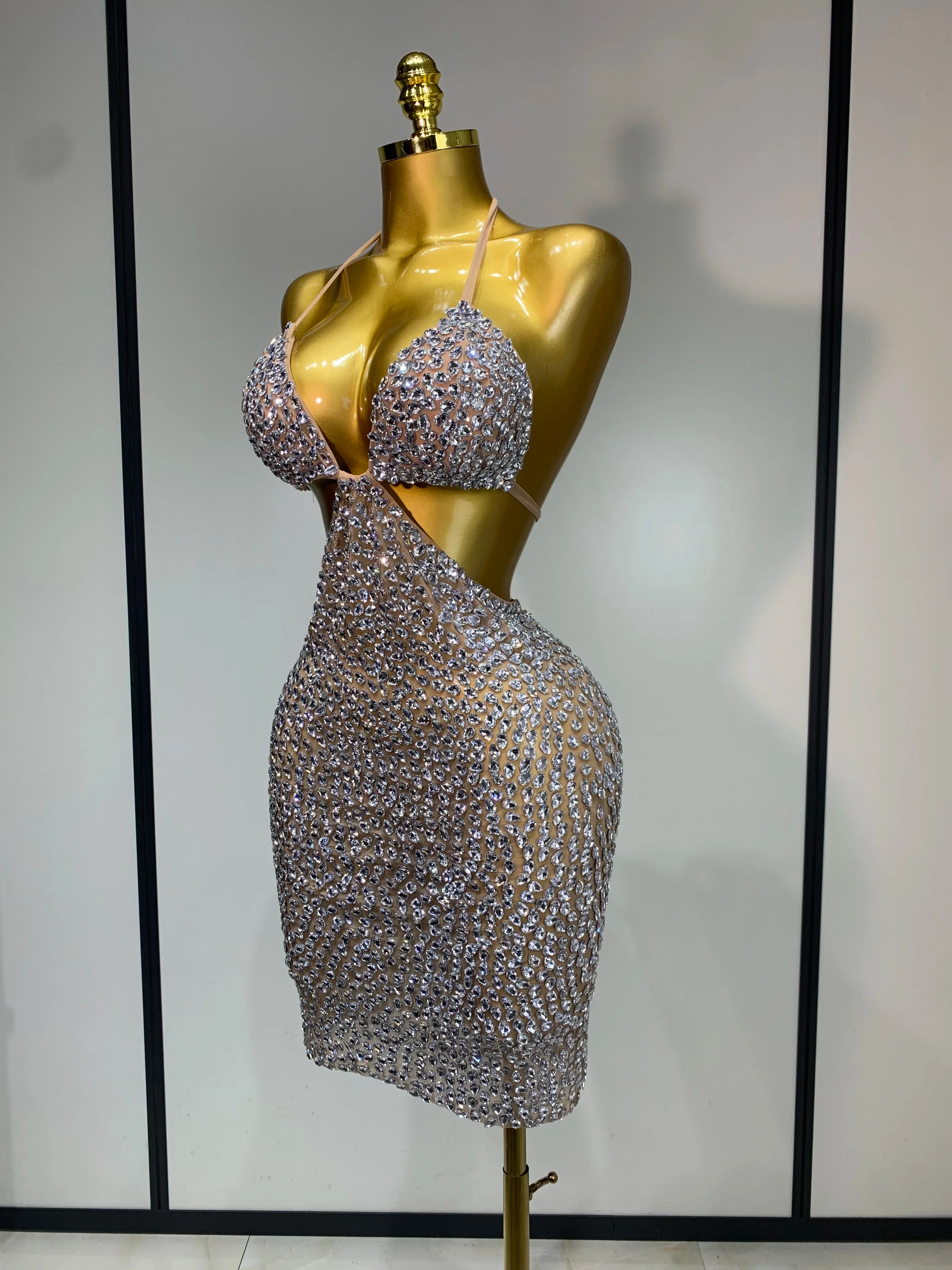 Sparkly Luxury Crystal Rhinestones Sexy Backless Bodycon Dress Women Singer Stage Outfit Celebrity Elegant Birthday Costume - Image 2