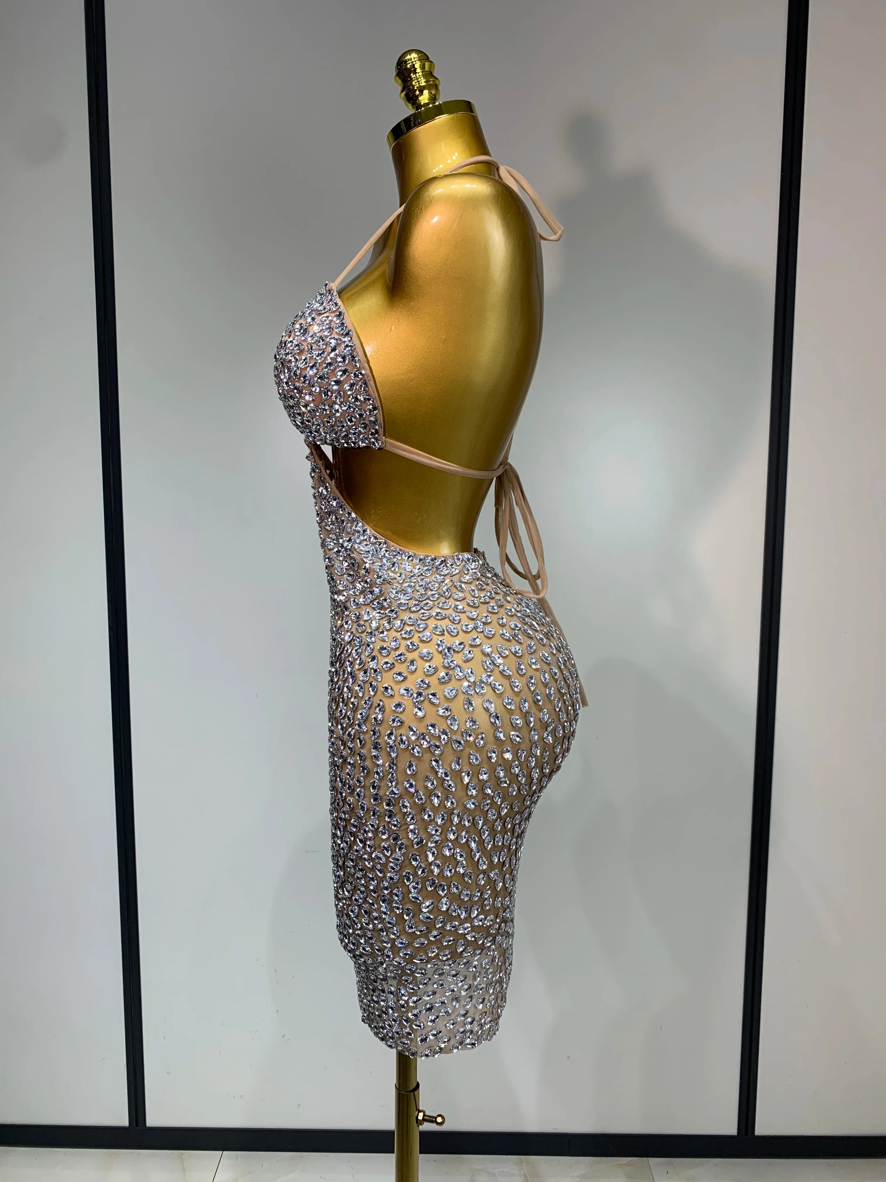 Sparkly Luxury Crystal Rhinestones Sexy Backless Bodycon Dress Women Singer Stage Outfit Celebrity Elegant Birthday Costume - Image 3