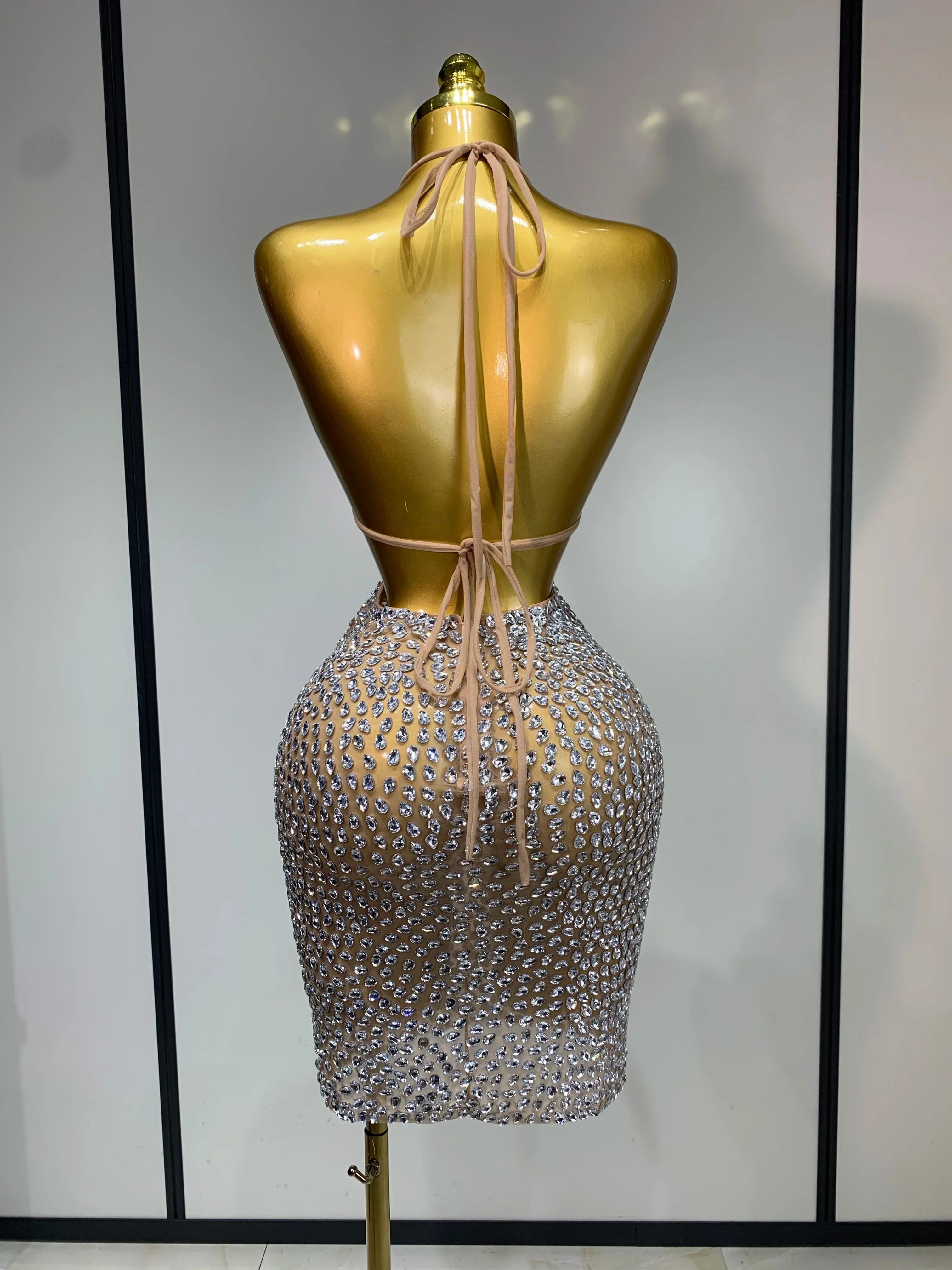 Sparkly Luxury Crystal Rhinestones Sexy Backless Bodycon Dress Women Singer Stage Outfit Celebrity Elegant Birthday Costume - Image 4
