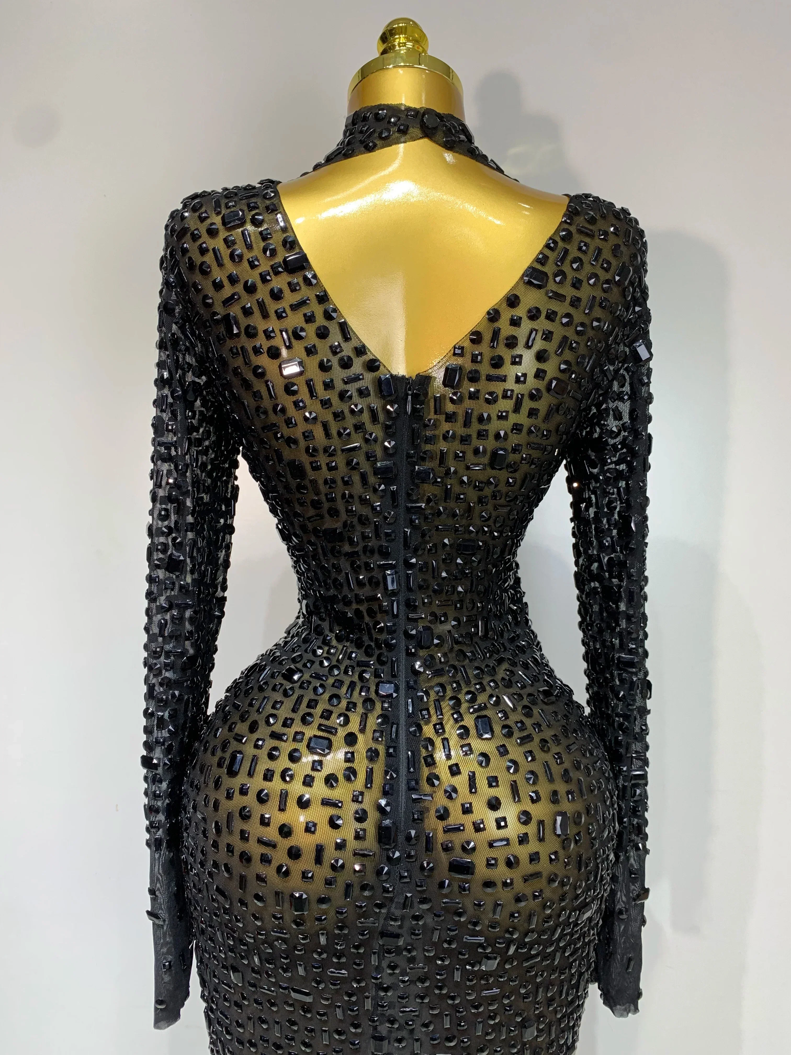 Sparkly Luxury Rhinstones Long Sleeve Elegant Party Dress Women Performance Stage Outfit Evening Birthday Prom Gown - Image 6