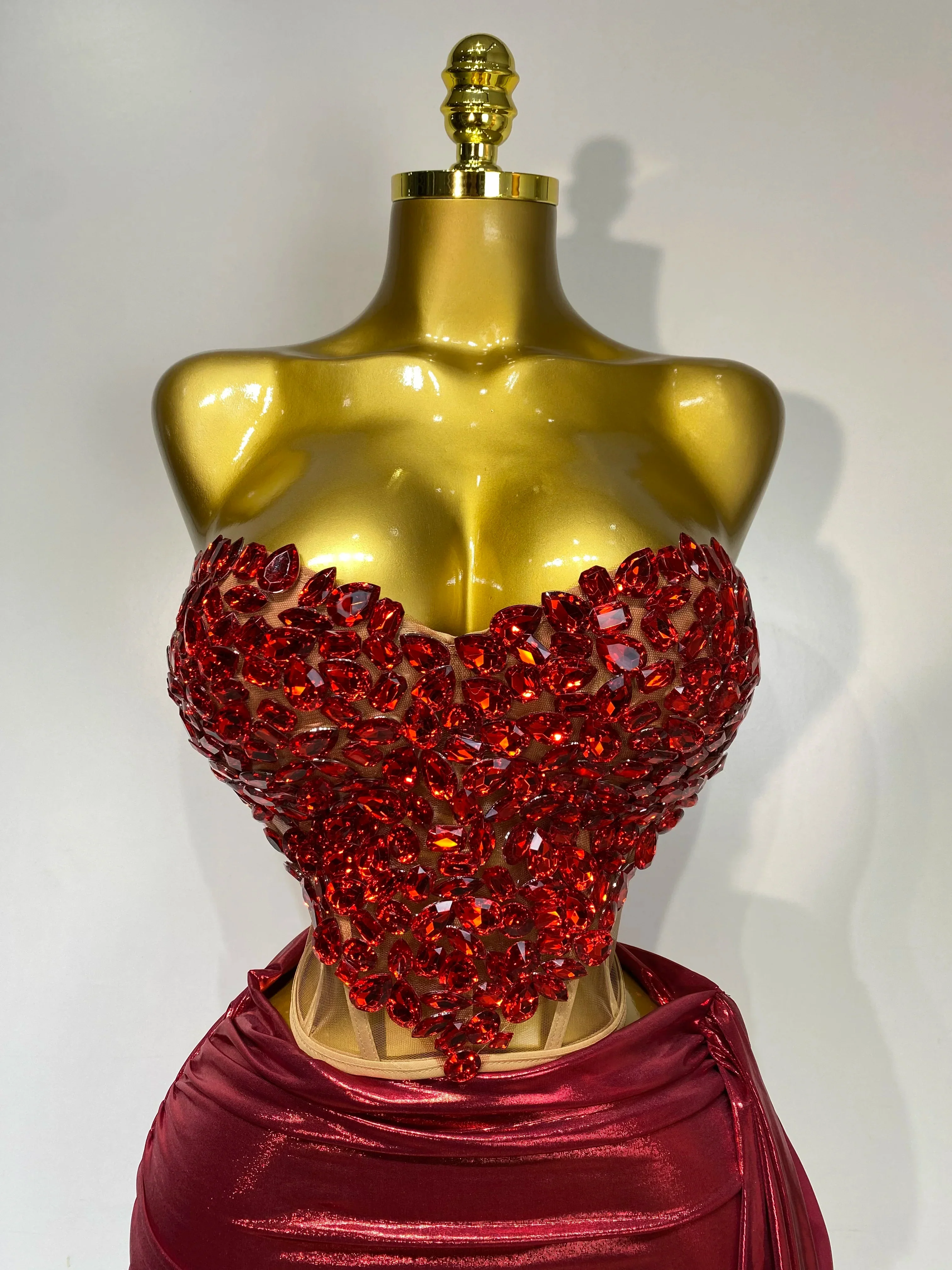 Sparkly Red Diamond Sexy Top Two Pieces Set Women Celebrate Party Luxury Birthday Nightclub Performance Dancer Stage Outfit - Image 5