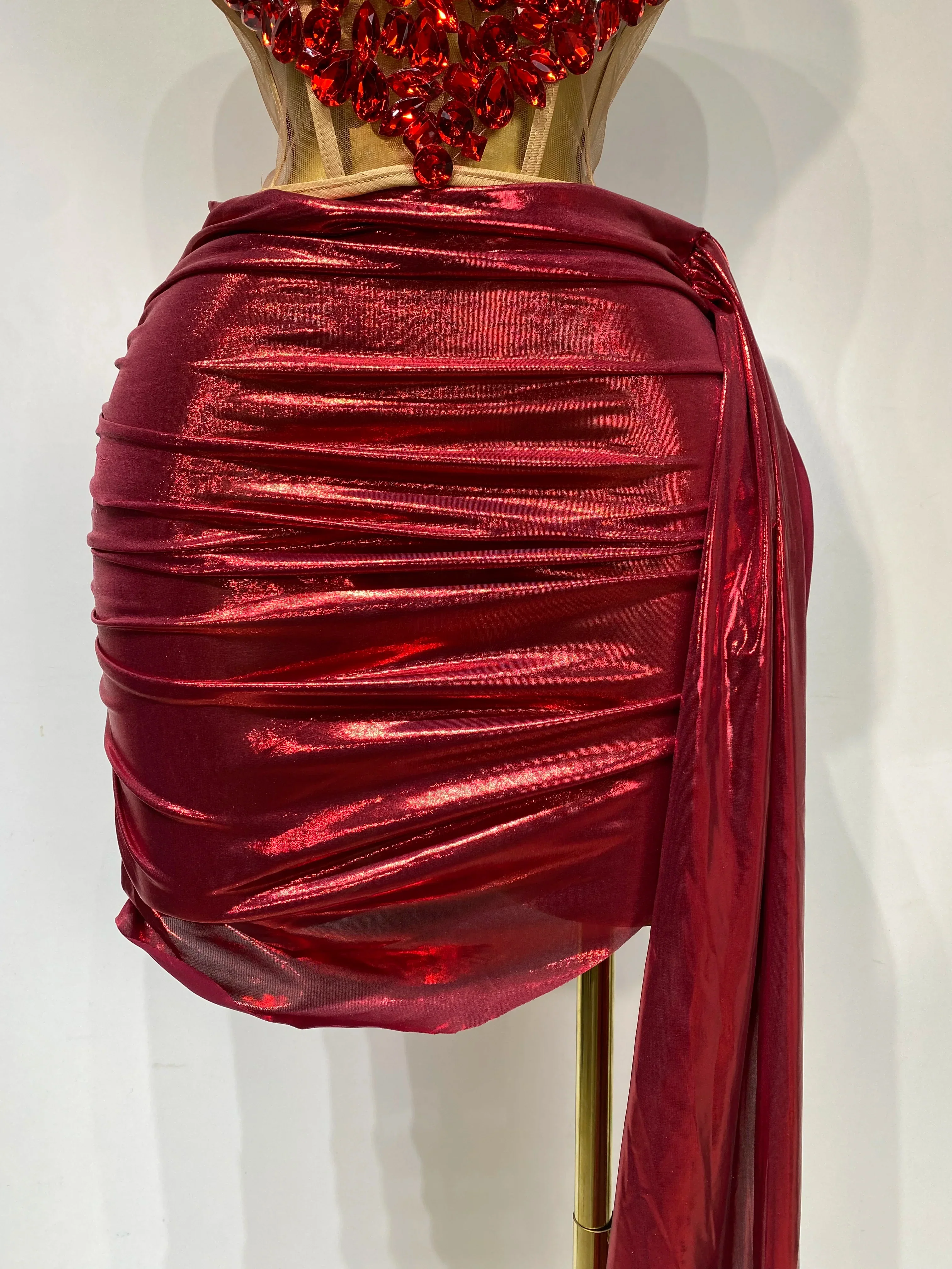 Sparkly Red Diamond Sexy Top Two Pieces Set Women Celebrate Party Luxury Birthday Nightclub Performance Dancer Stage Outfit - Image 6