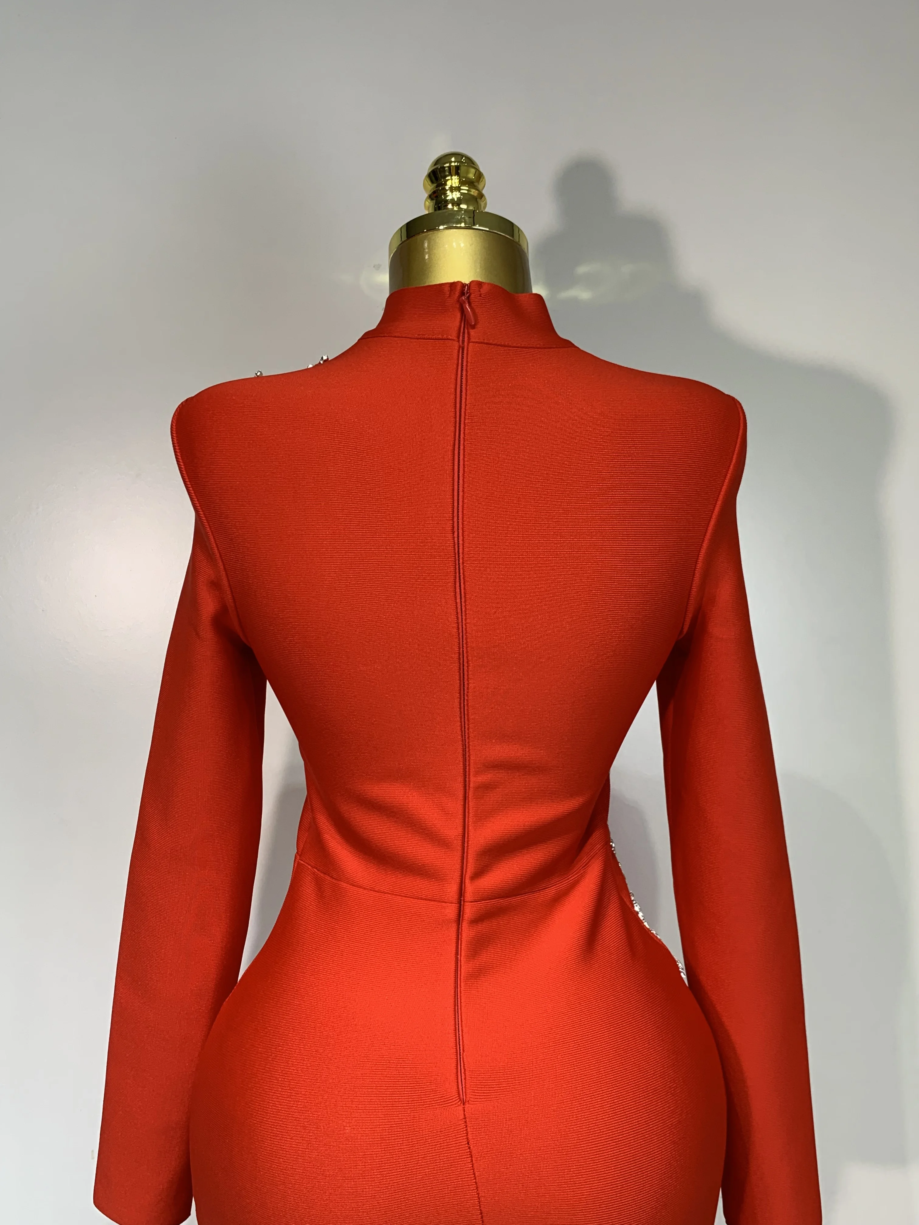 Sparkly Rhinestone Long Sleeve Red Bodycon Bandage Dress Women Wedding Evening Club Party Prom Gowns Luxury Birthday Dresses muslim - Image 6