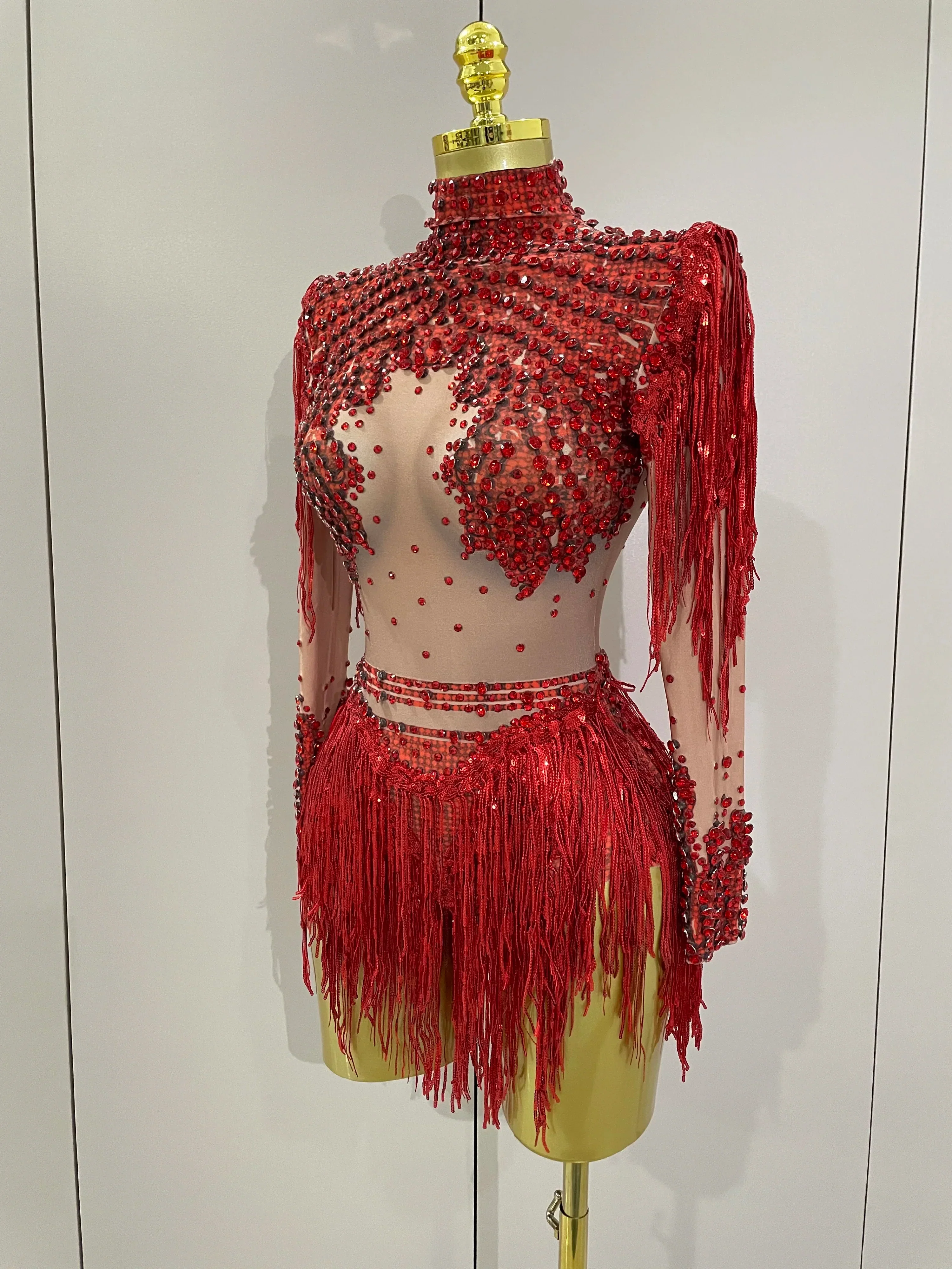 Sparkly Rhinestone Sequin Tassel Stretch Bodysuits Women Birthday Party Nightclub Dj Stage Performance Costume - Image 2