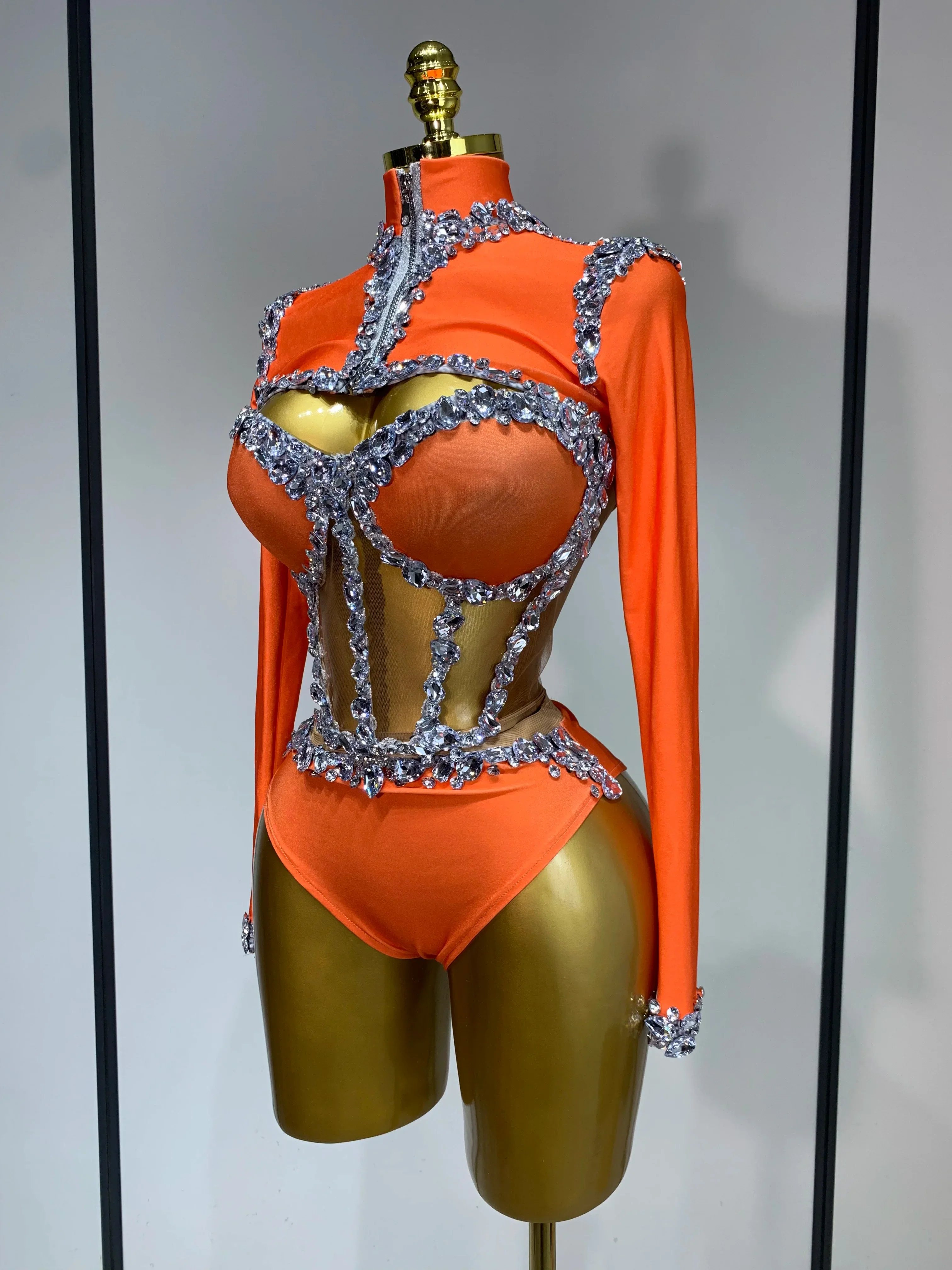 Sparkly Rhinestone Stage Outfit Women Long Sleeve Three Piece Set Dance Drag Queen Nightclub Evening Party Birthday Costume - Image 2