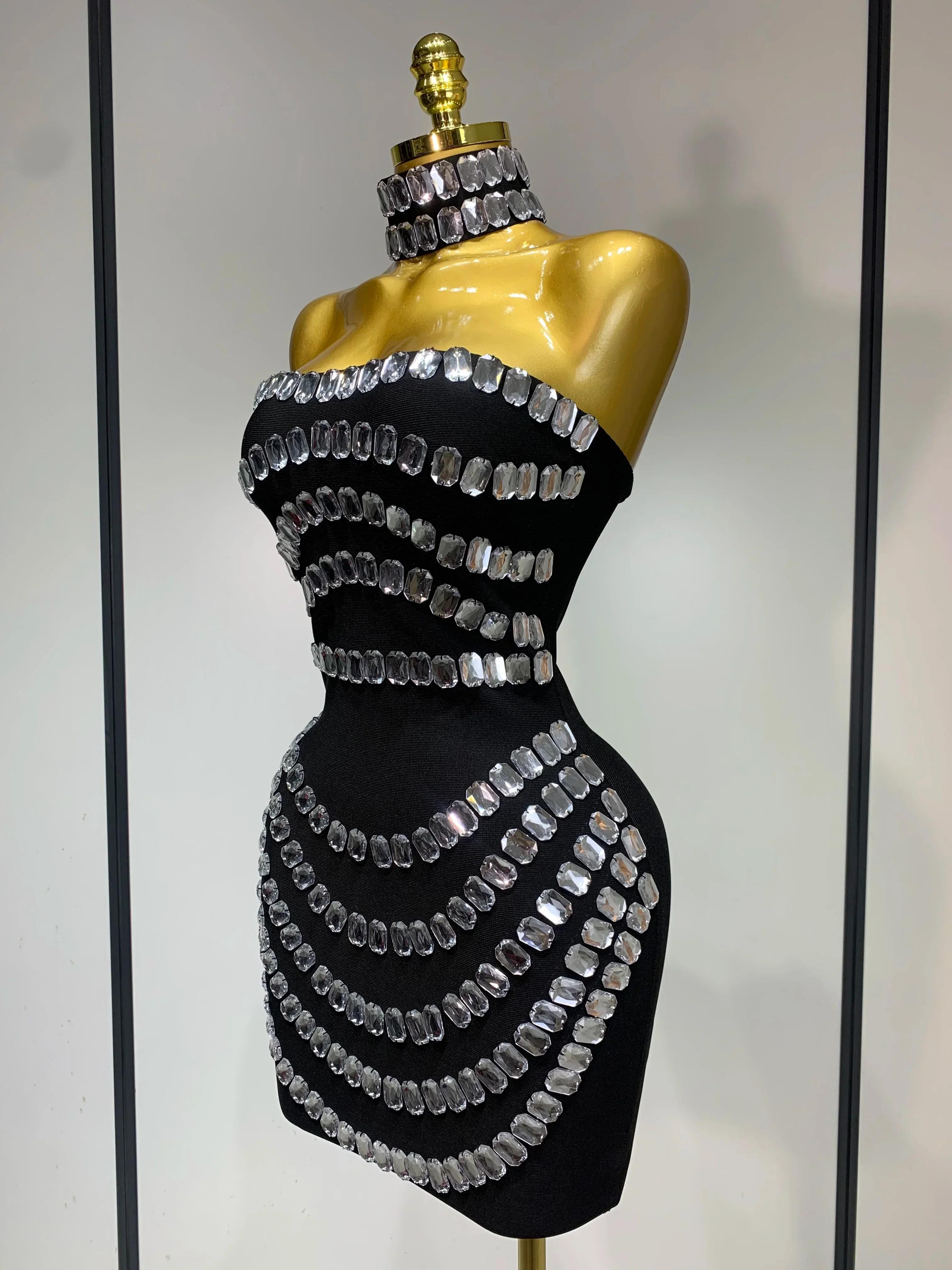 Sparkly Rhinestones Bodycon Strapless Mini Bandage Dress  Women Backless Fashion Evening Party Club Luxury Birthday Dresses - Image 2