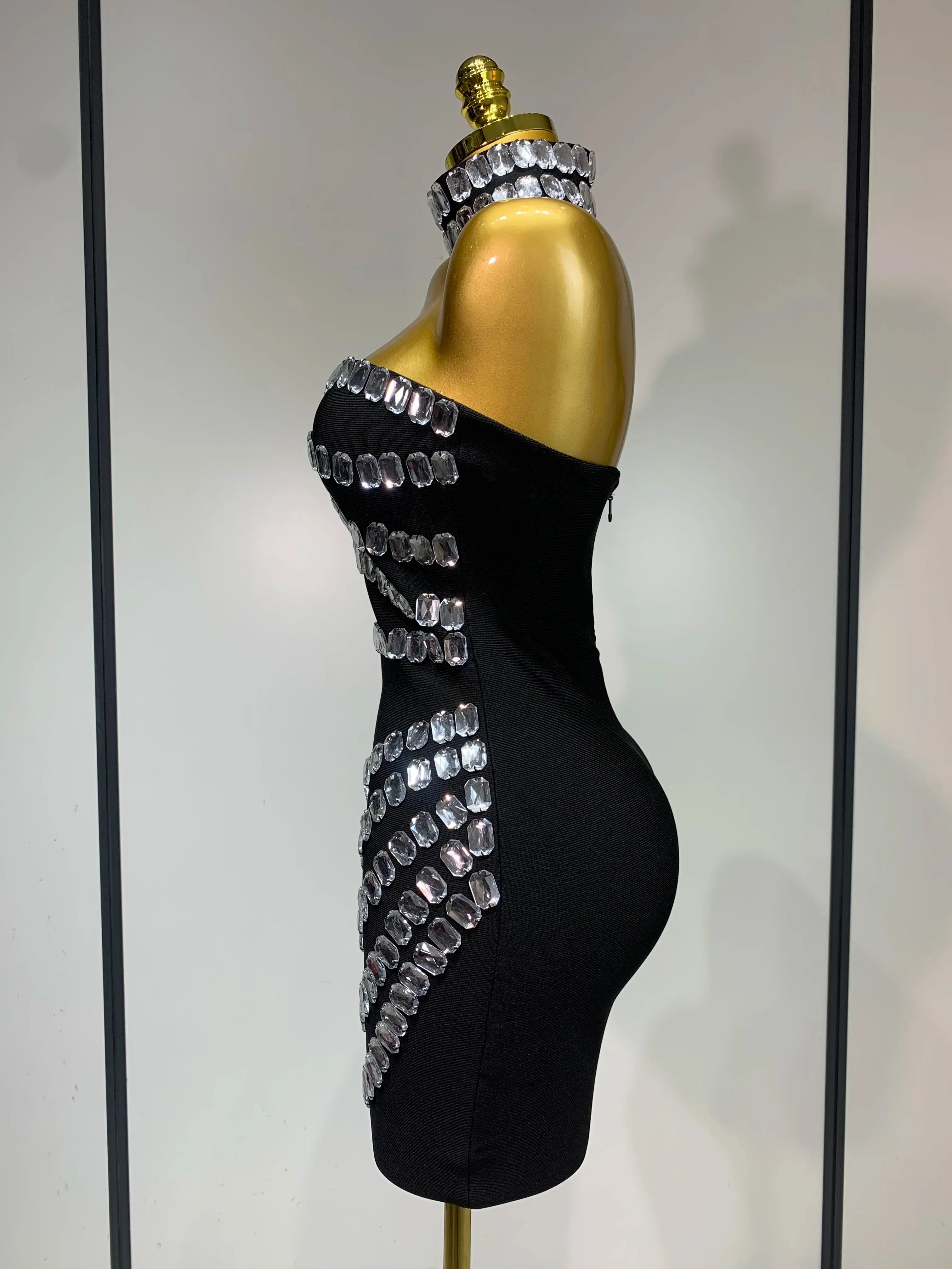 Sparkly Rhinestones Bodycon Strapless Mini Bandage Dress  Women Backless Fashion Evening Party Club Luxury Birthday Dresses - Image 3
