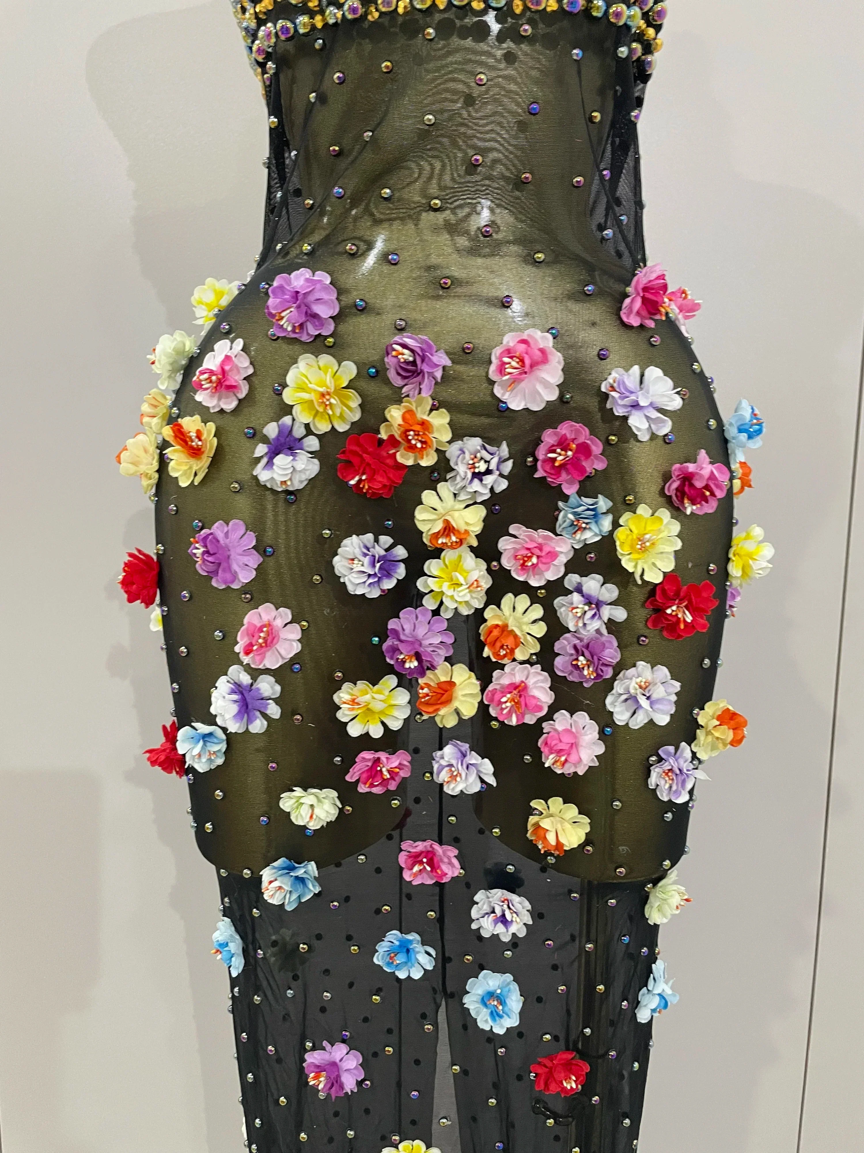 Sparkly Rhinestones Flowers Sexy See Through Long Dress Women Birthday Celebrate Wedding Evening Prom Dress Photo Shoot Wear - Image 6