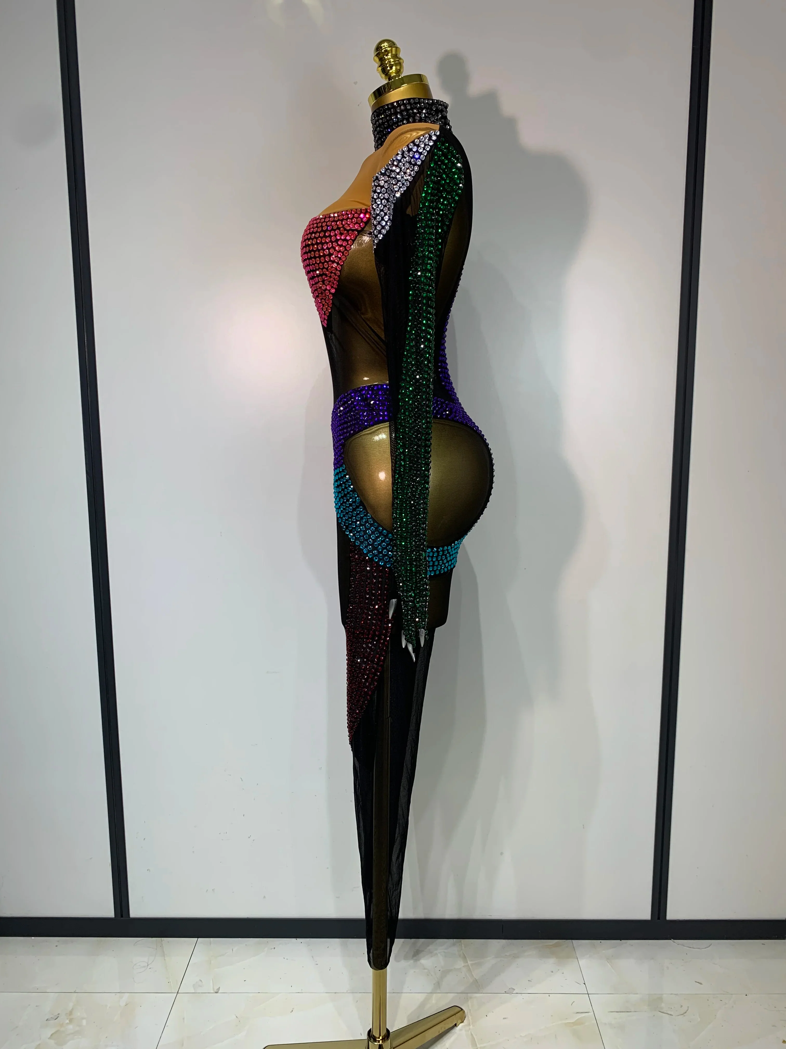 Sparkly Rhinestones Jumpsuit for Women Sexy Mesh Transparent Nightclub Outfit Luxury Birthday Party Stage Performance Costume - Image 3