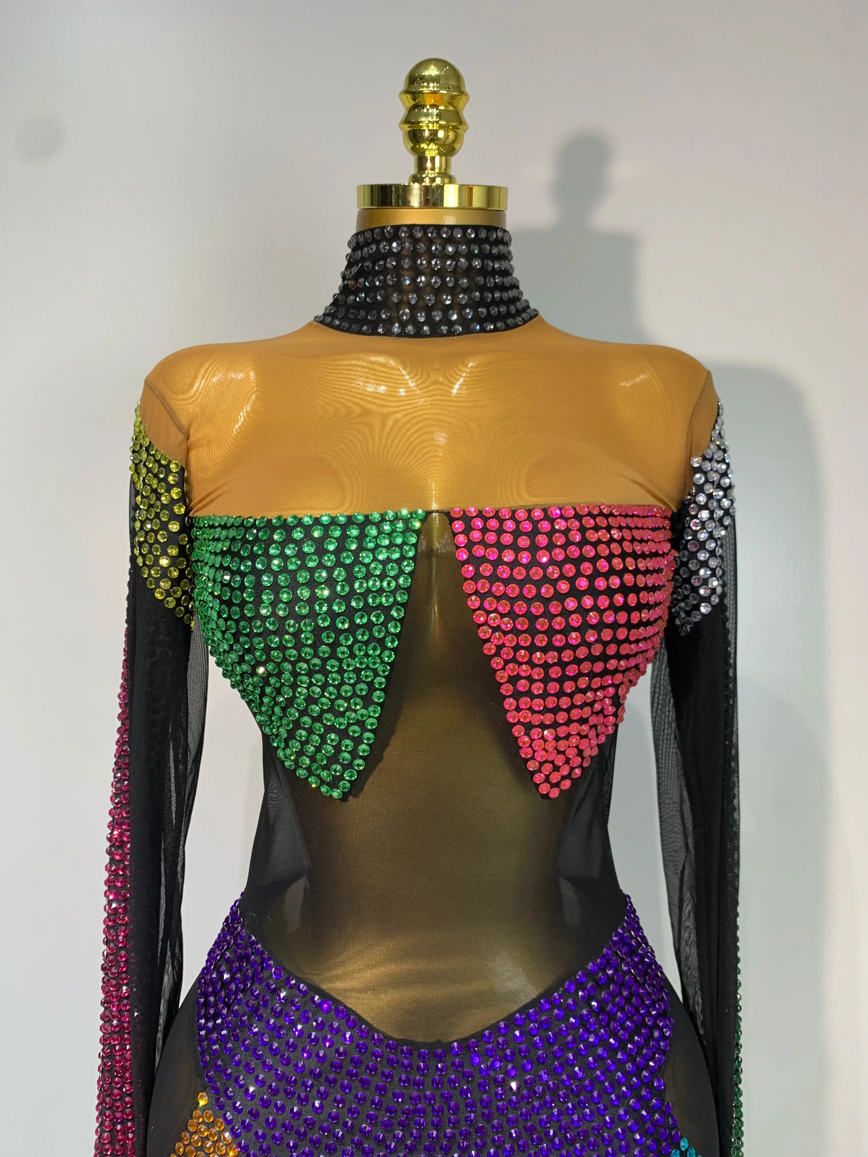 Sparkly Rhinestones Jumpsuit for Women Sexy Mesh Transparent Nightclub Outfit Luxury Birthday Party Stage Performance Costume - Image 5