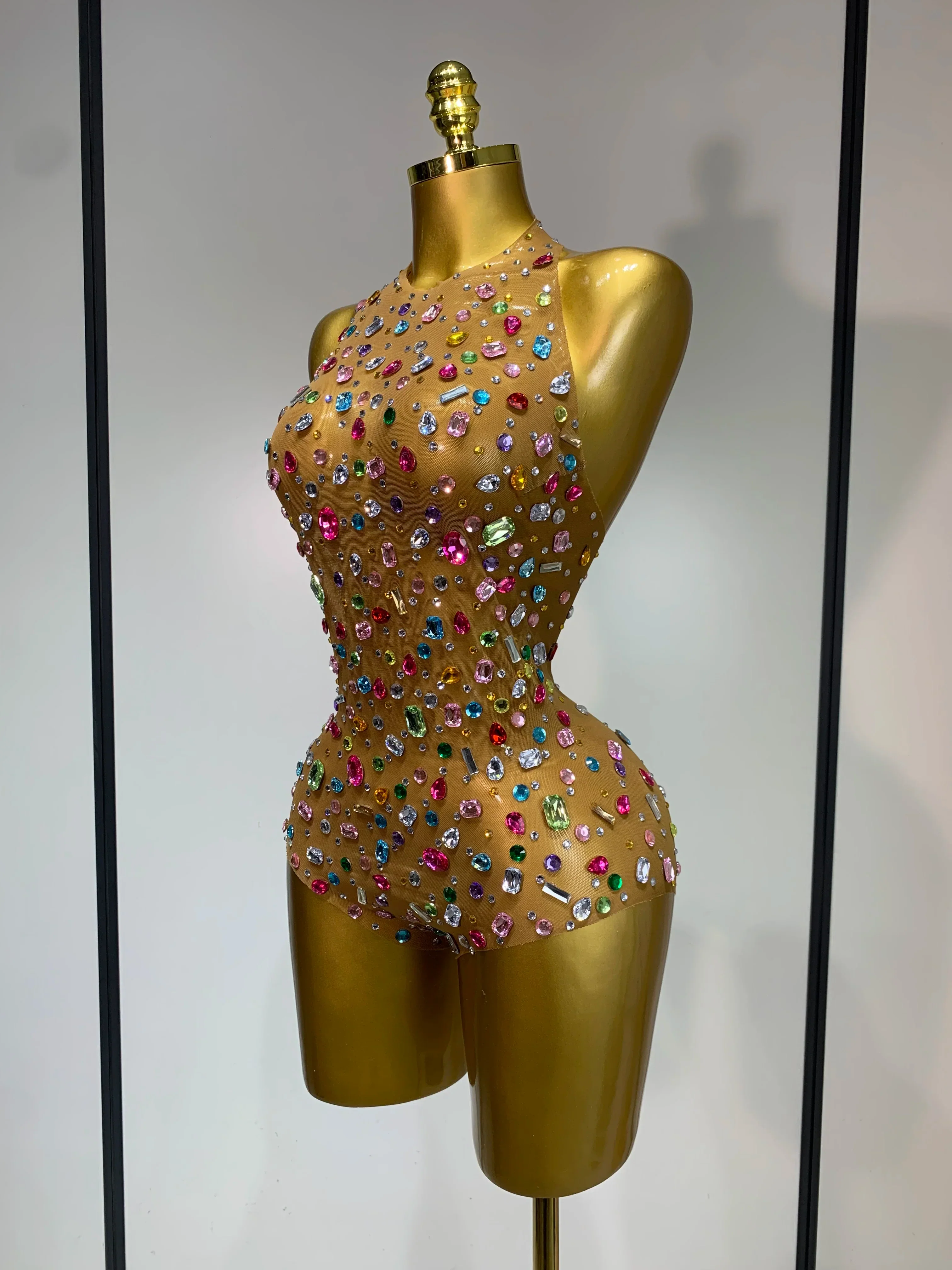 Sparkly Rhinestones Mesh See Through Bodysuit Women Sexy Backless Performance Dance Costume Celebrity Nightclub Stage Outfit - Image 2