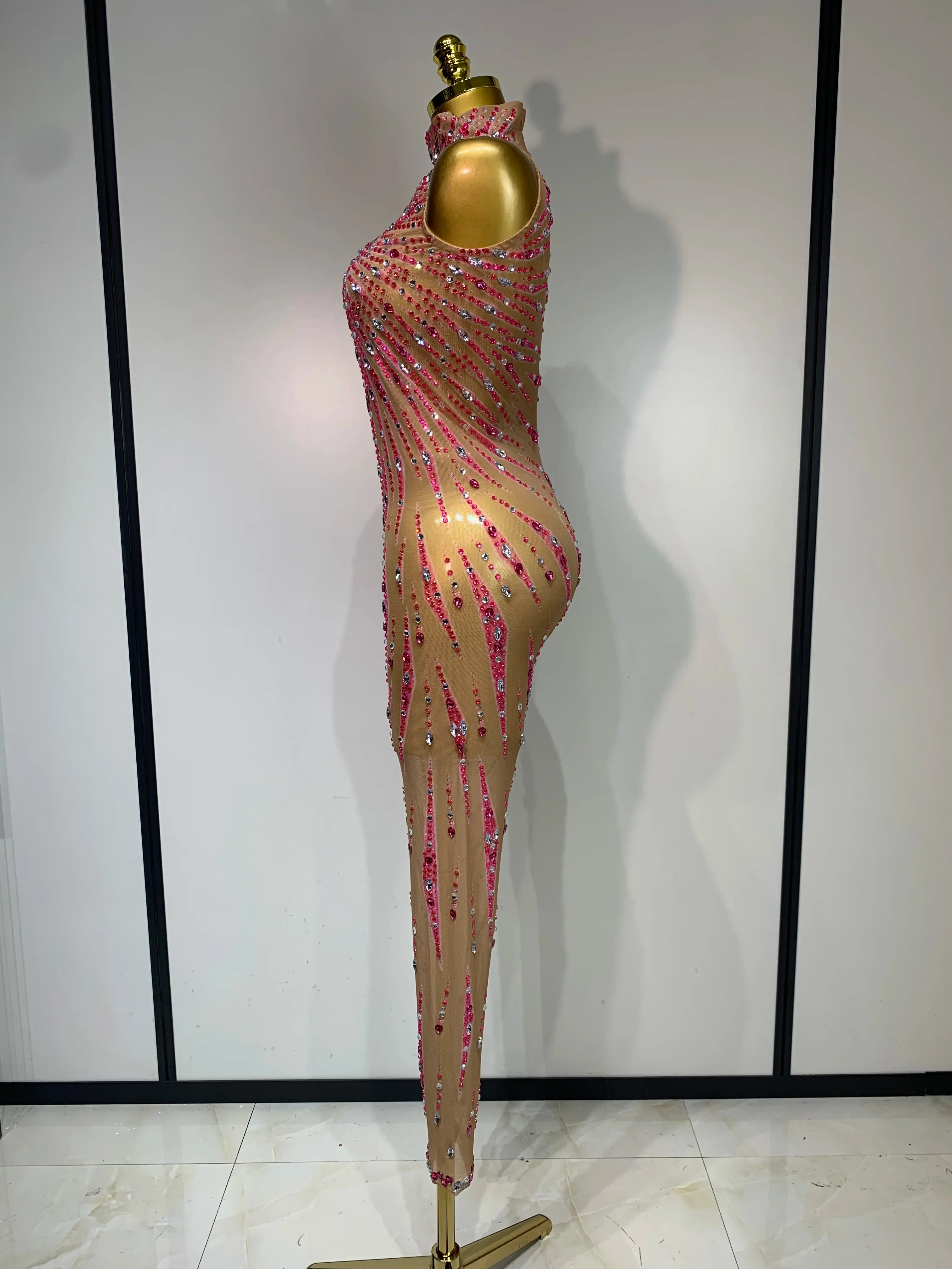 Sparkly Rhinestones Mesh See Through Jumpsuit Women Sexy Sleeveless Performance Dance Costume Birthday Nightclub Stage Outfit - Image 3