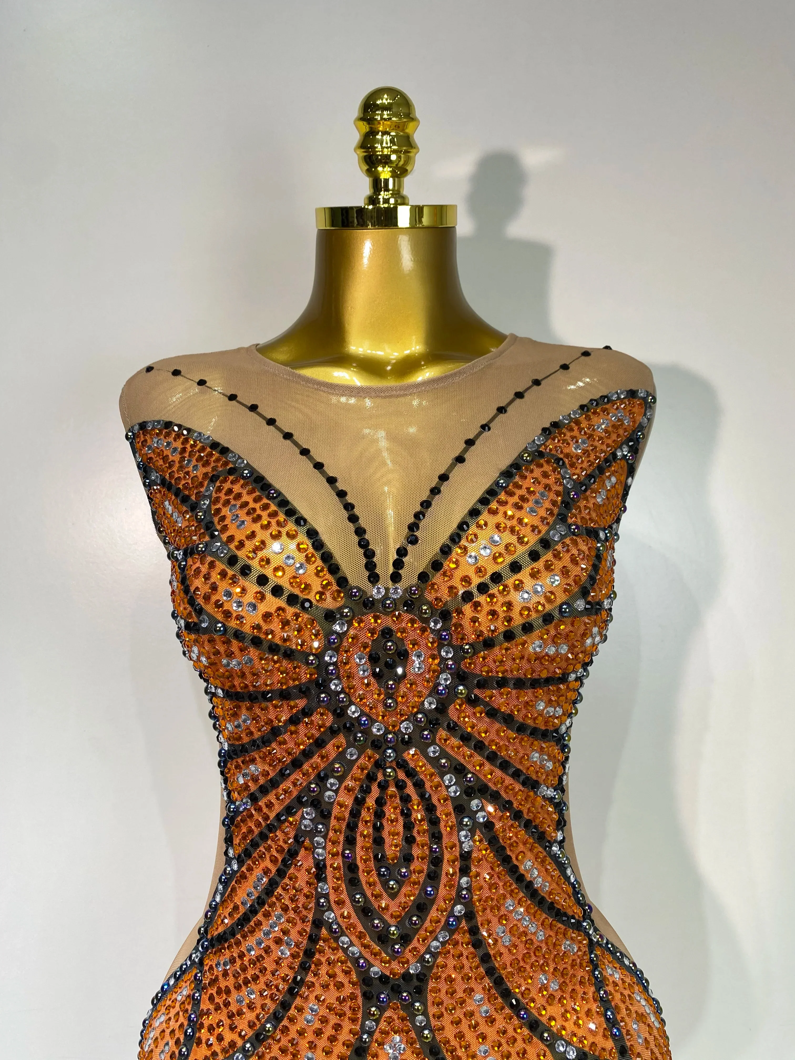 Sparkly Rhinestones Mesh Short Dress Sexy Sleeveless Luxury Birthday Evening Party Gown Performance Singer Stage Outfit - Image 5