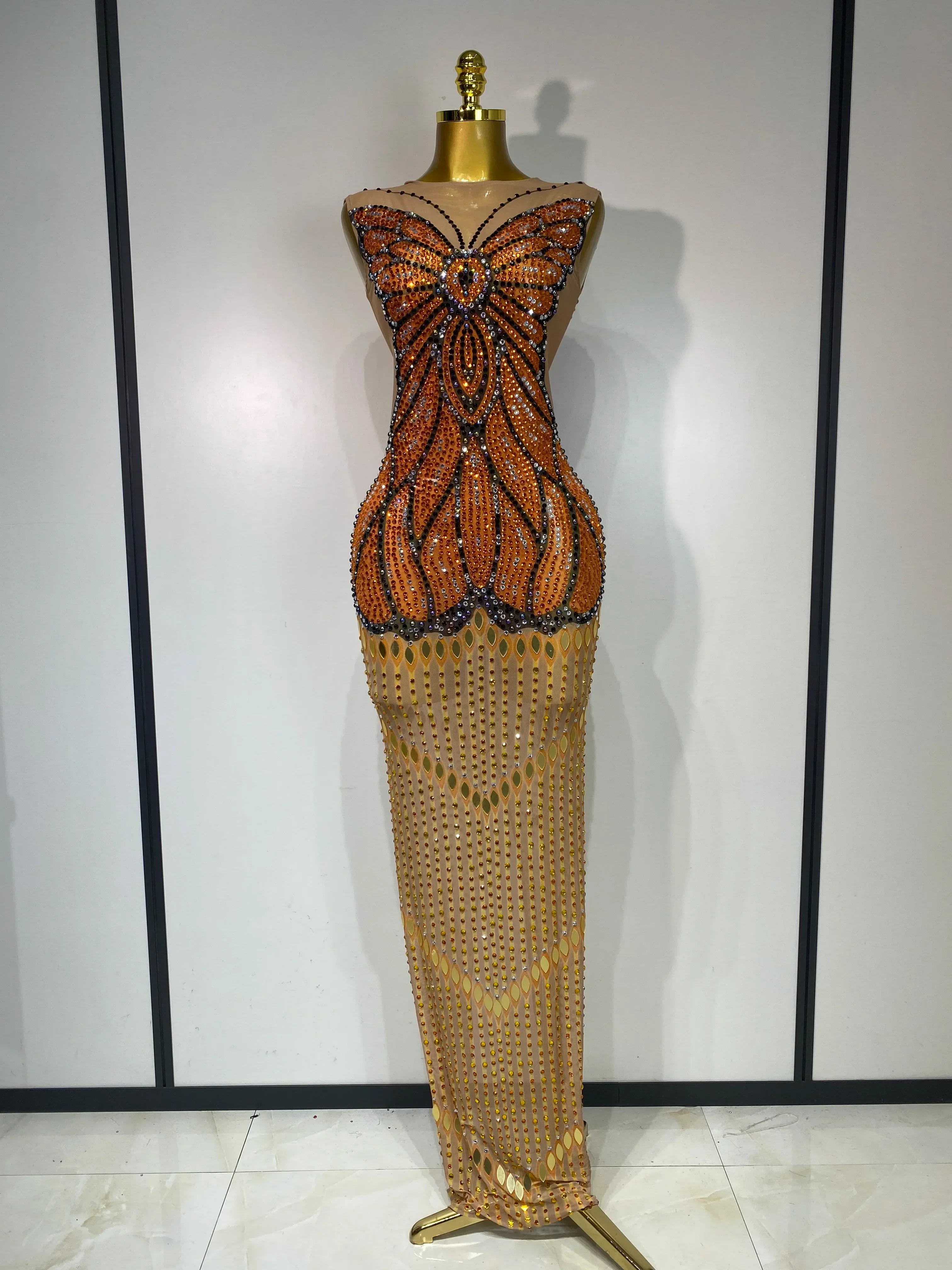 Sparkly Rhinestones Mesh Short Dress Sexy Sleeveless Luxury Birthday Evening Party Gown Performance Singer Stage Outfit - Image 7