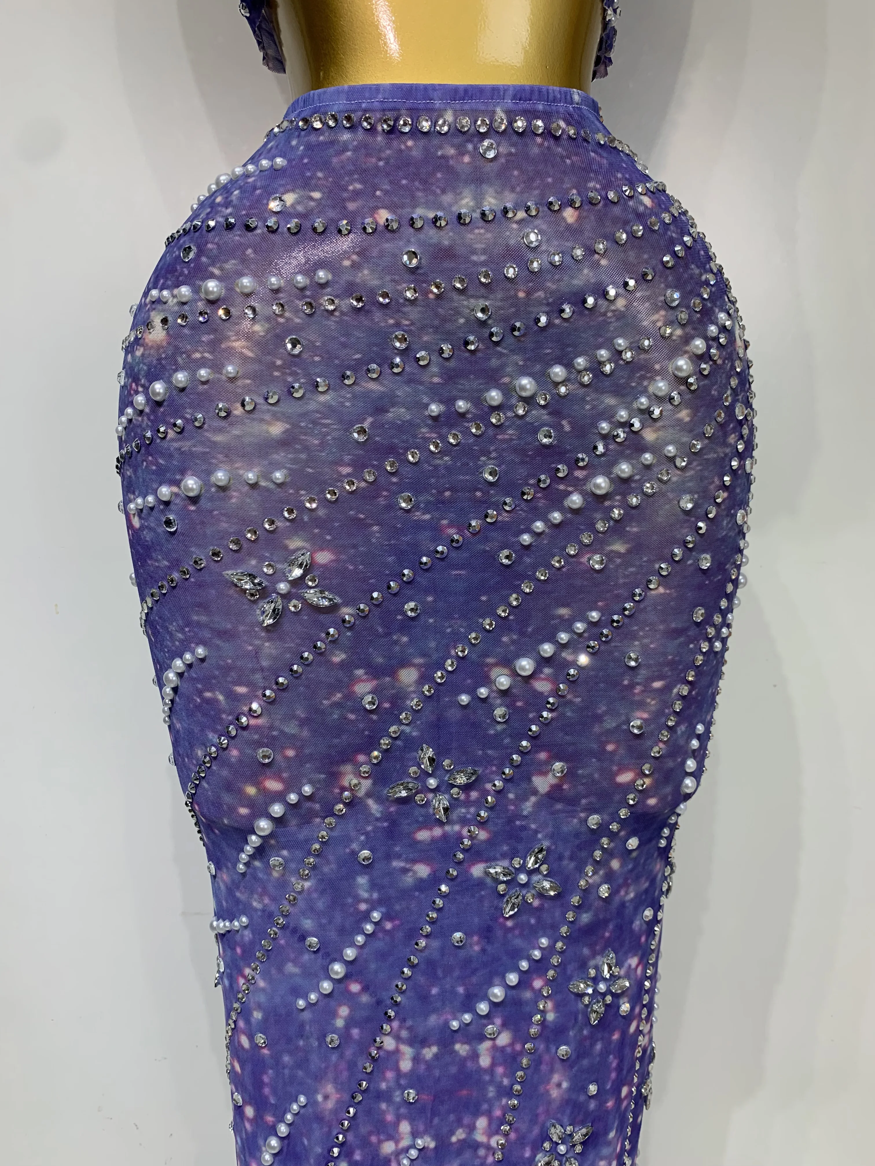 Sparkly Rhinestones Top Long Skirt Two Pieces Set Women Celebirty Luxury Birthday Dress Nightclub Stage Performance Costume - Image 6