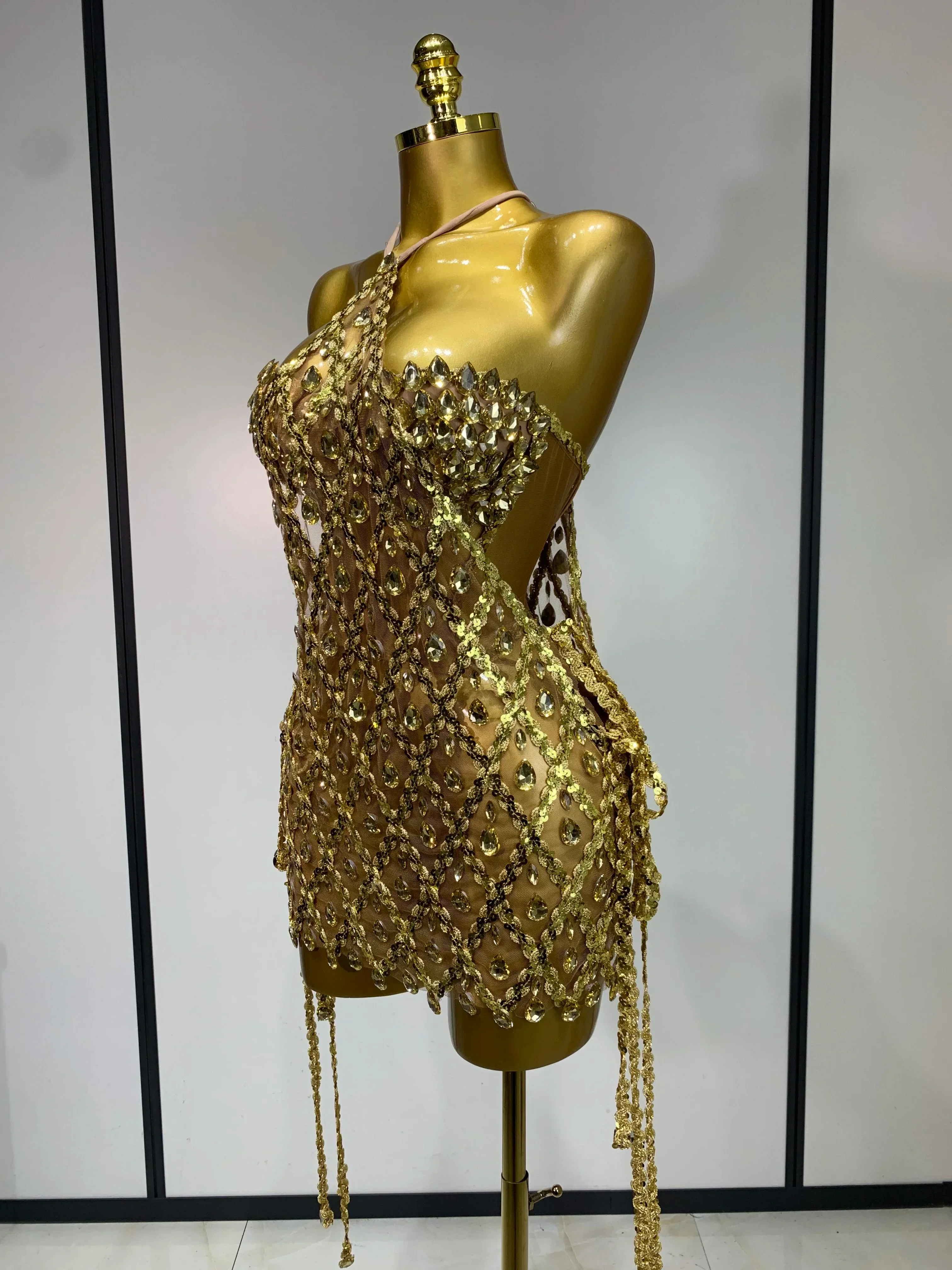 Sparkly Sequin Diamond Mesh Transparent Two Piece Set Women  Sexy Evening Party Celebrate Birthday Photo Shoot Wear - Image 2