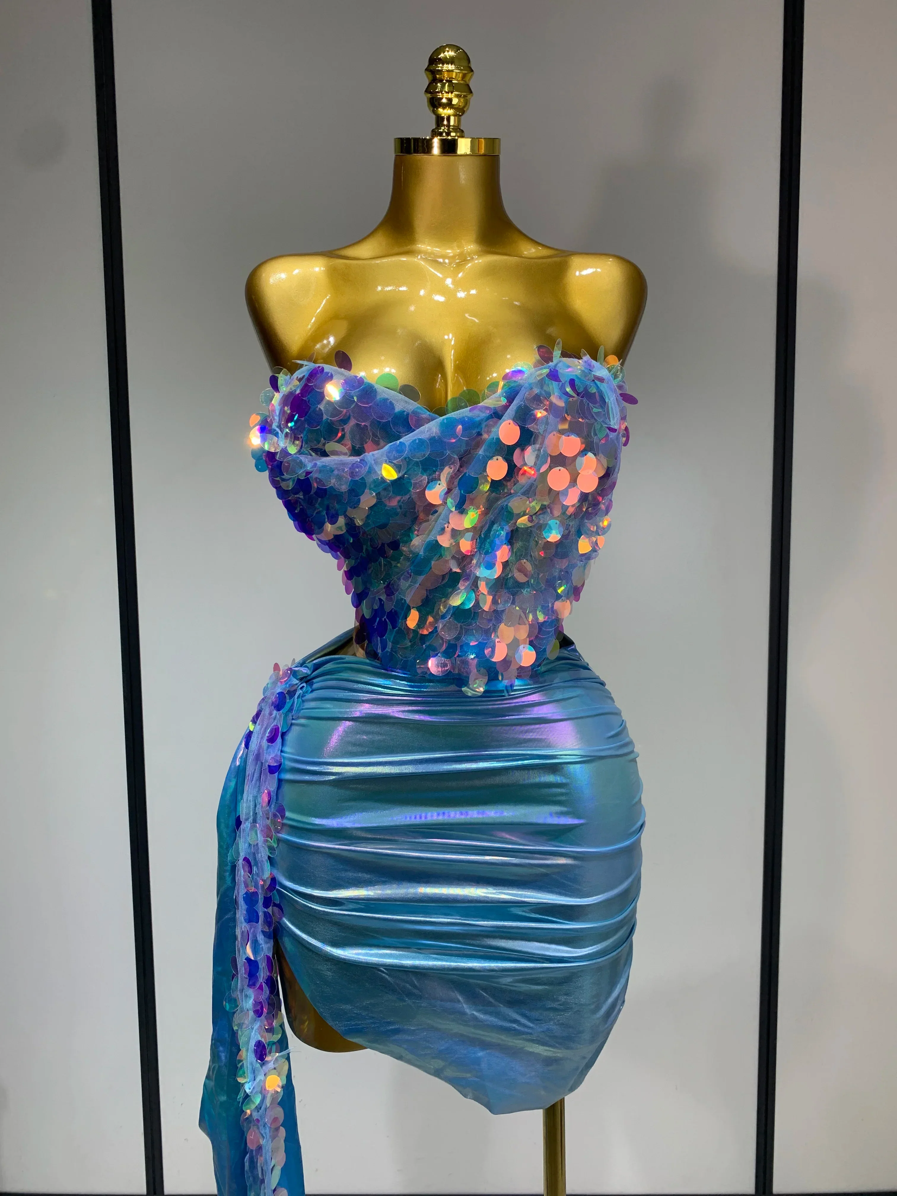 Sparkly Sequin Two Piece Set Sexy Strapless Backless Women Outfit Evening Party Nightclub Stage Performance Dance Costume - Image 2