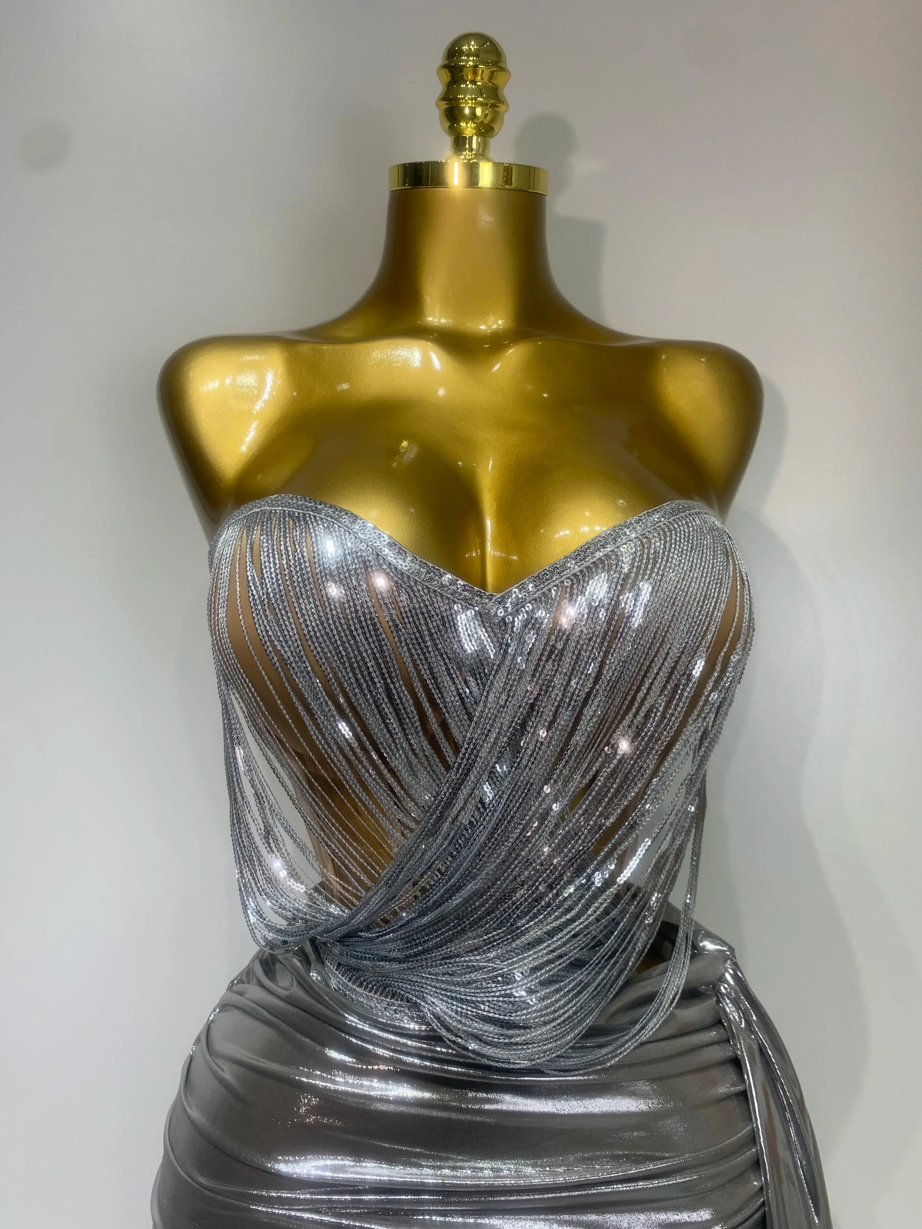 Sparkly Sequin Two Piece Set Sexy Strapless Backless Women Outfit Evening Party Nightclub Stage Performance Dance Costume - Image 6