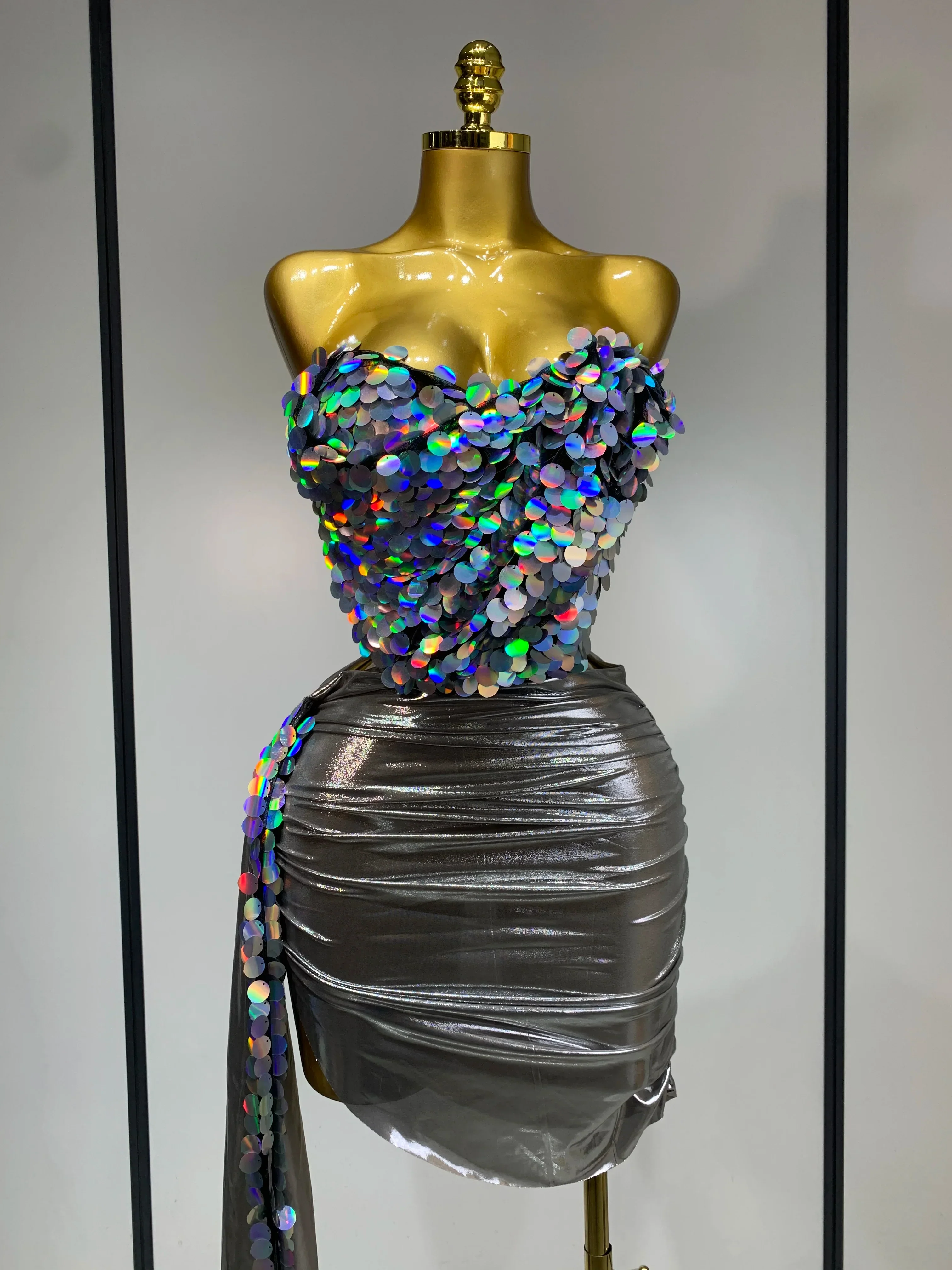 Sparkly Sequin Two Piece Set Sexy Strapless Backless Women's Outfit Evening Party Nightclub Stage Performance Dance Costume - Image 7