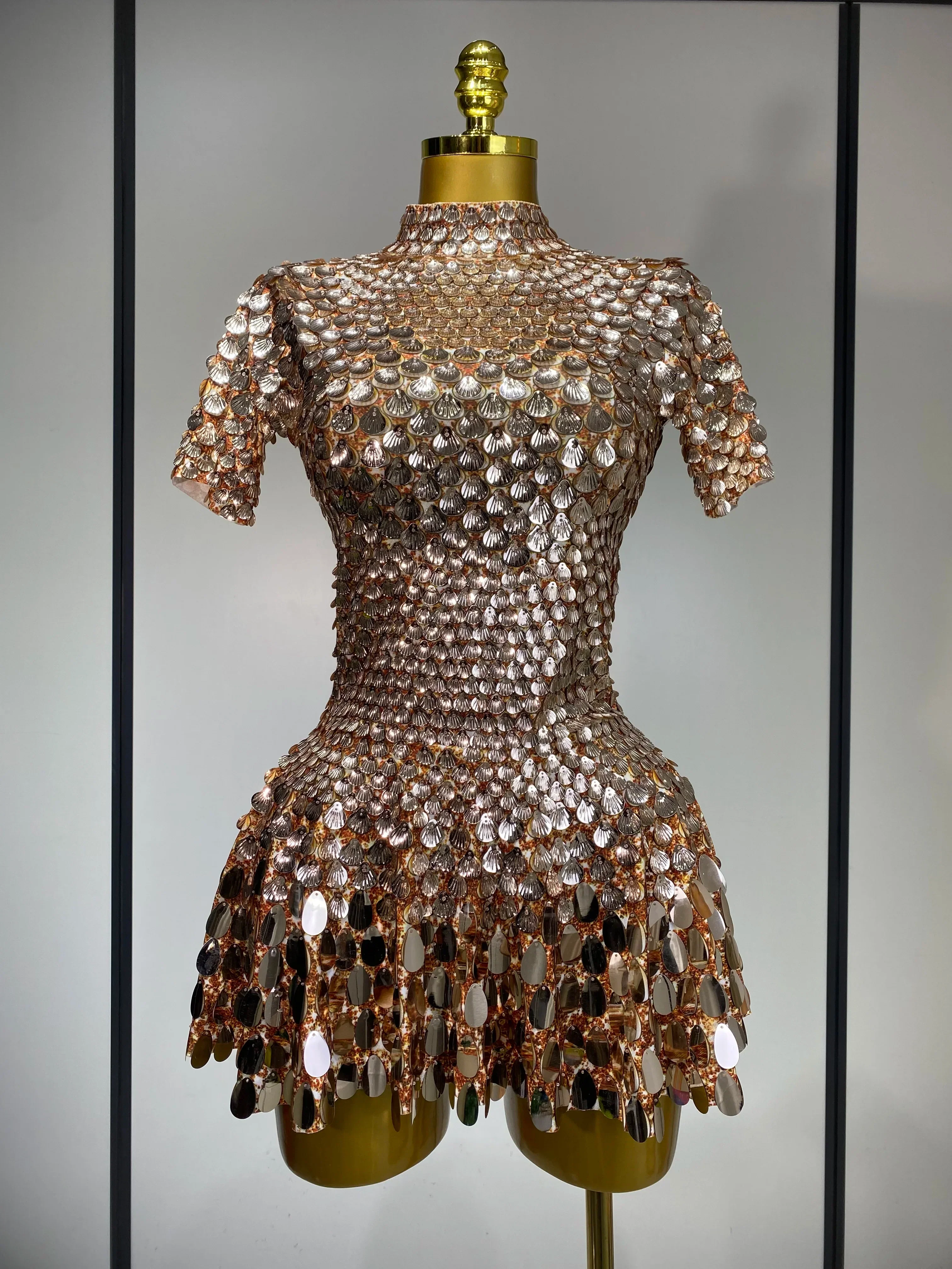 Sparkly Sequins Luxury Birthday Party Gown Short Dress Dancer Stage Performance Wear Women Sexy Nightclub Dress Festival Outfit