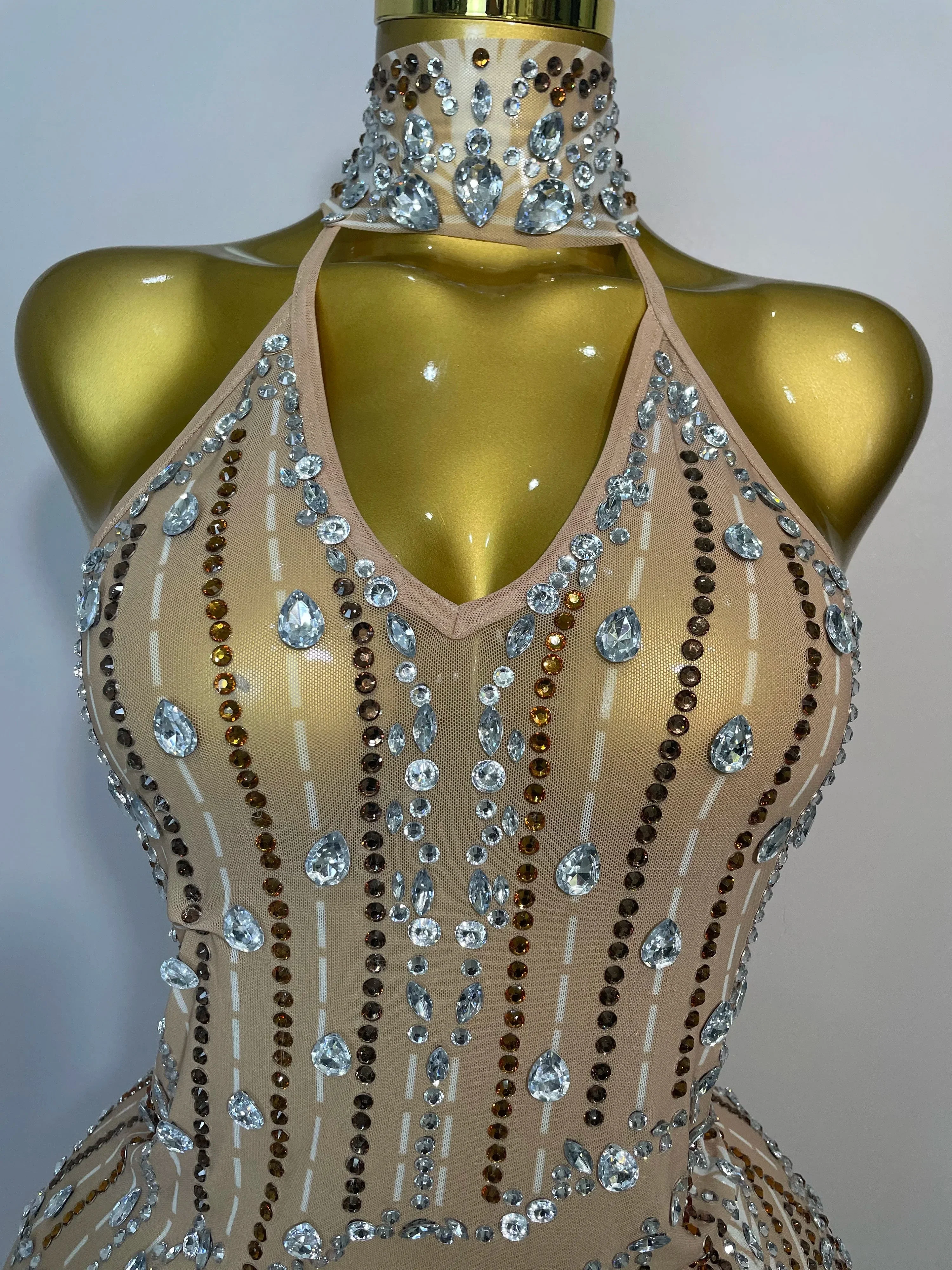 Sparkly Sexy Crystal  Floor-Length Feathers Maxi Dress  Elegant  Evening Party Birthday Performance Prom Dance Stage Costume - Image 5