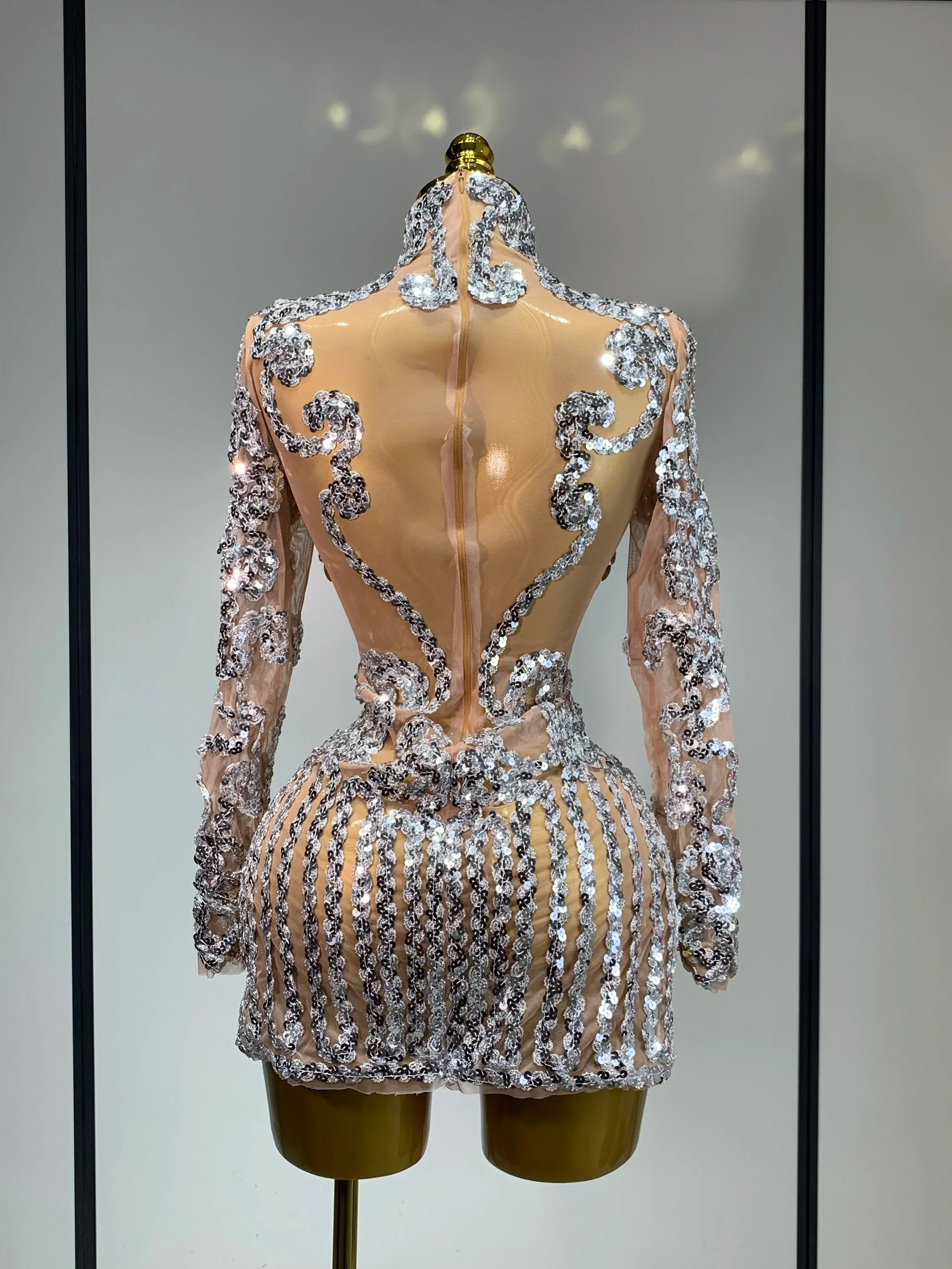Sparkly Silver Gold Sequins Short Dress Sexy High Slit Women Nightclub Evening Party Dress Birthday Singer Stage Show Outfit - Image 3