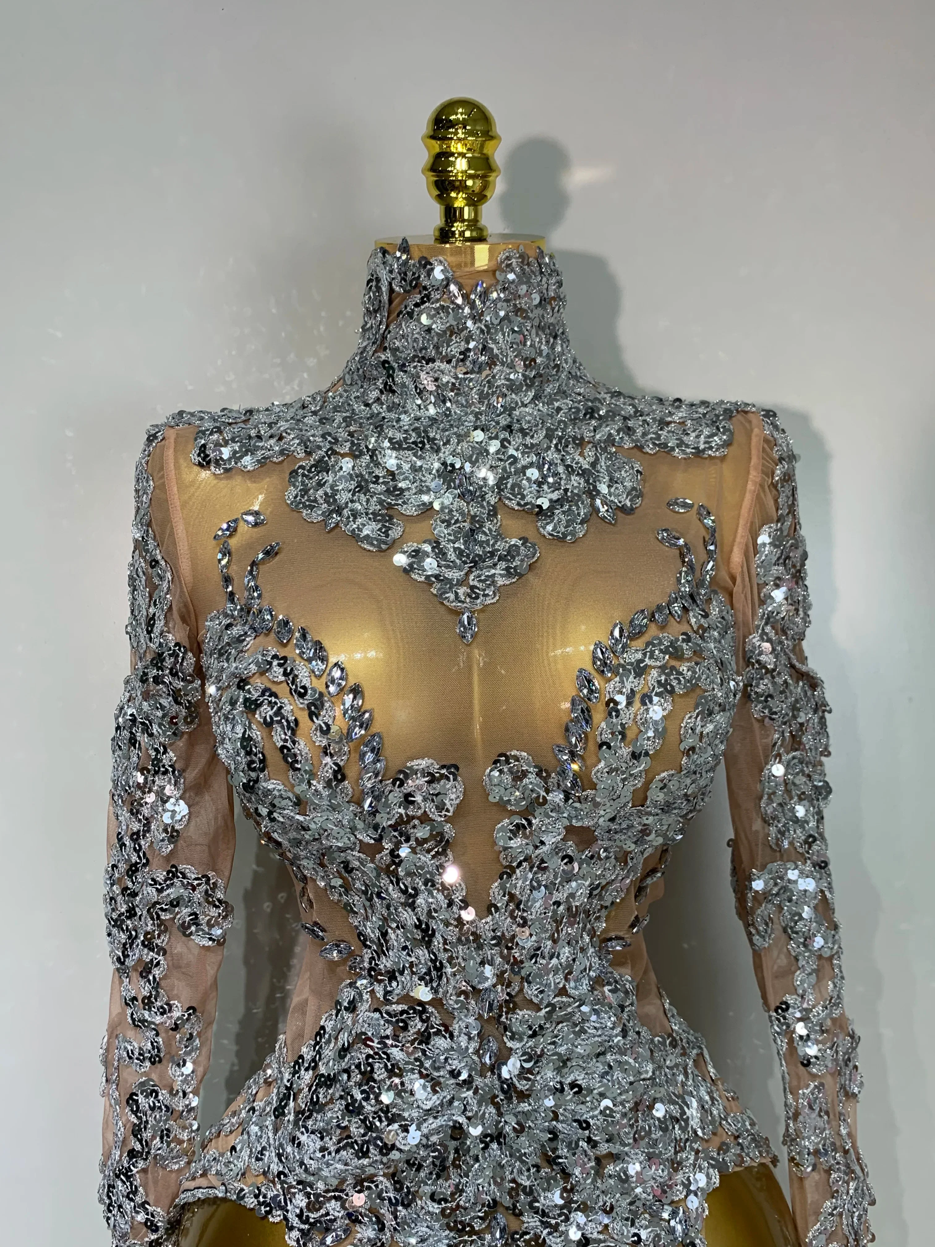 Sparkly Silver Gold Sequins Short Dress Sexy High Slit Women Nightclub Evening Party Dress Birthday Singer Stage Show Outfit - Image 4