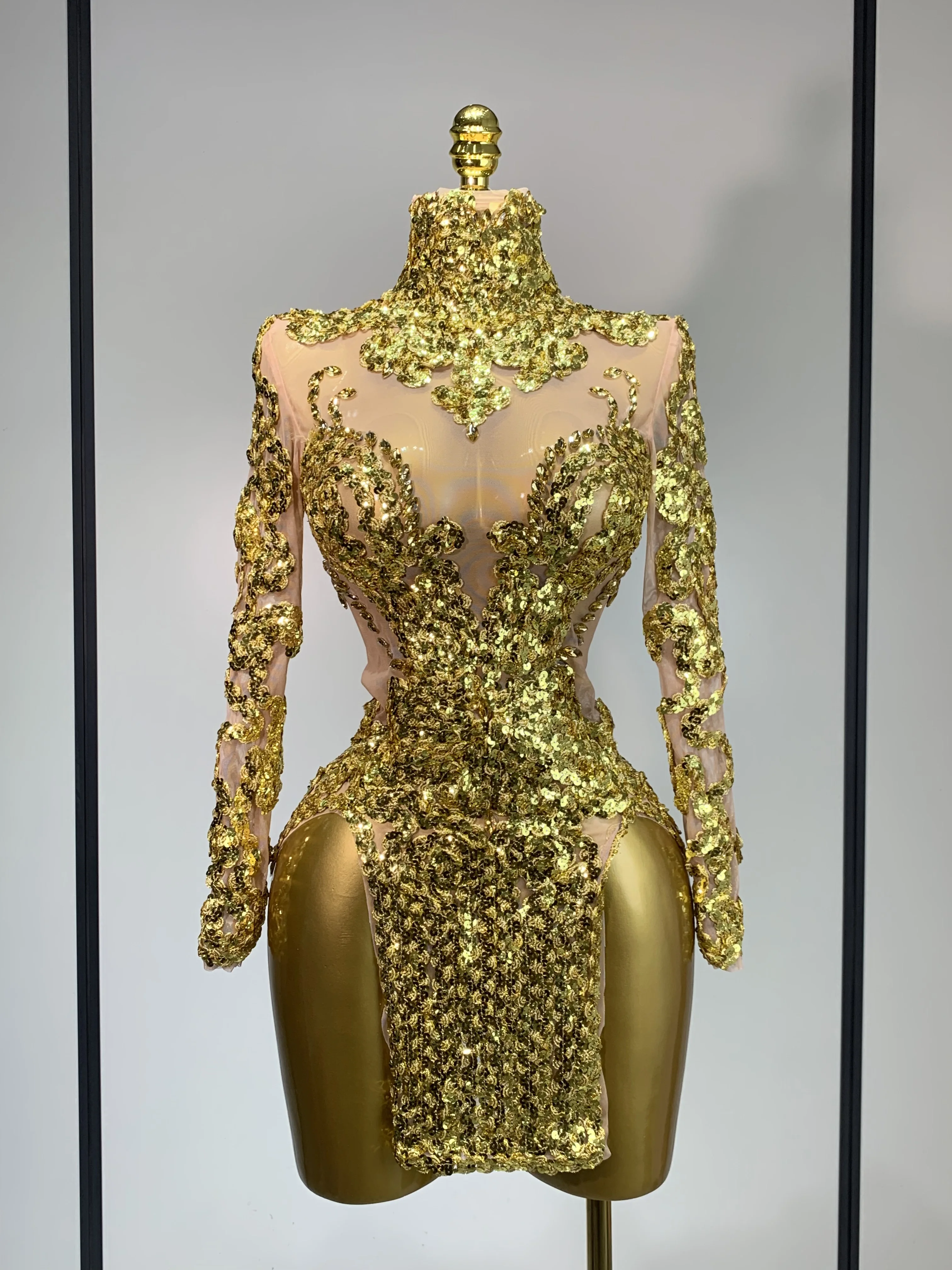 Sparkly Silver Gold Sequins Short Dress Sexy High Slit Women Nightclub Evening Party Dress Birthday Singer Stage Show Outfit - Image 7