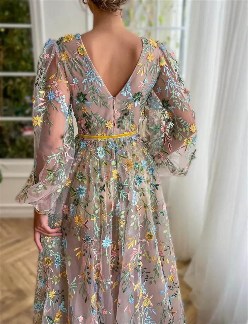 Spirit Flower Lace Vestidos De Noche Princess Puffy Sleeve A-line Sweet V-neck Spring Prom Dresses - Image 2