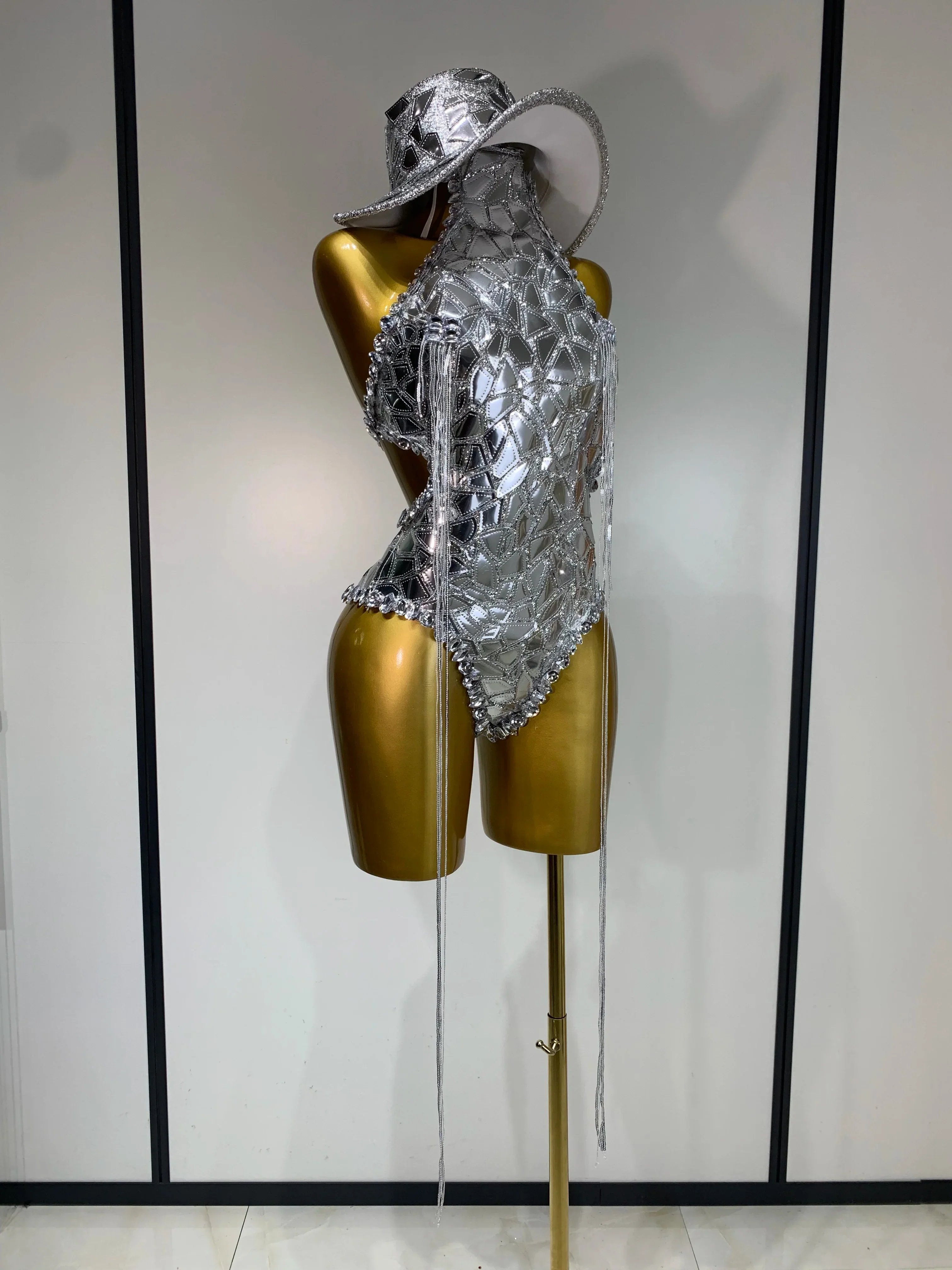 Sprakly Silver Bodysuit Sexy Two Pieces Outfit Dancer Birthday Evening Party Celebrate Performance Singer Stage Perform Outfit - Image 2