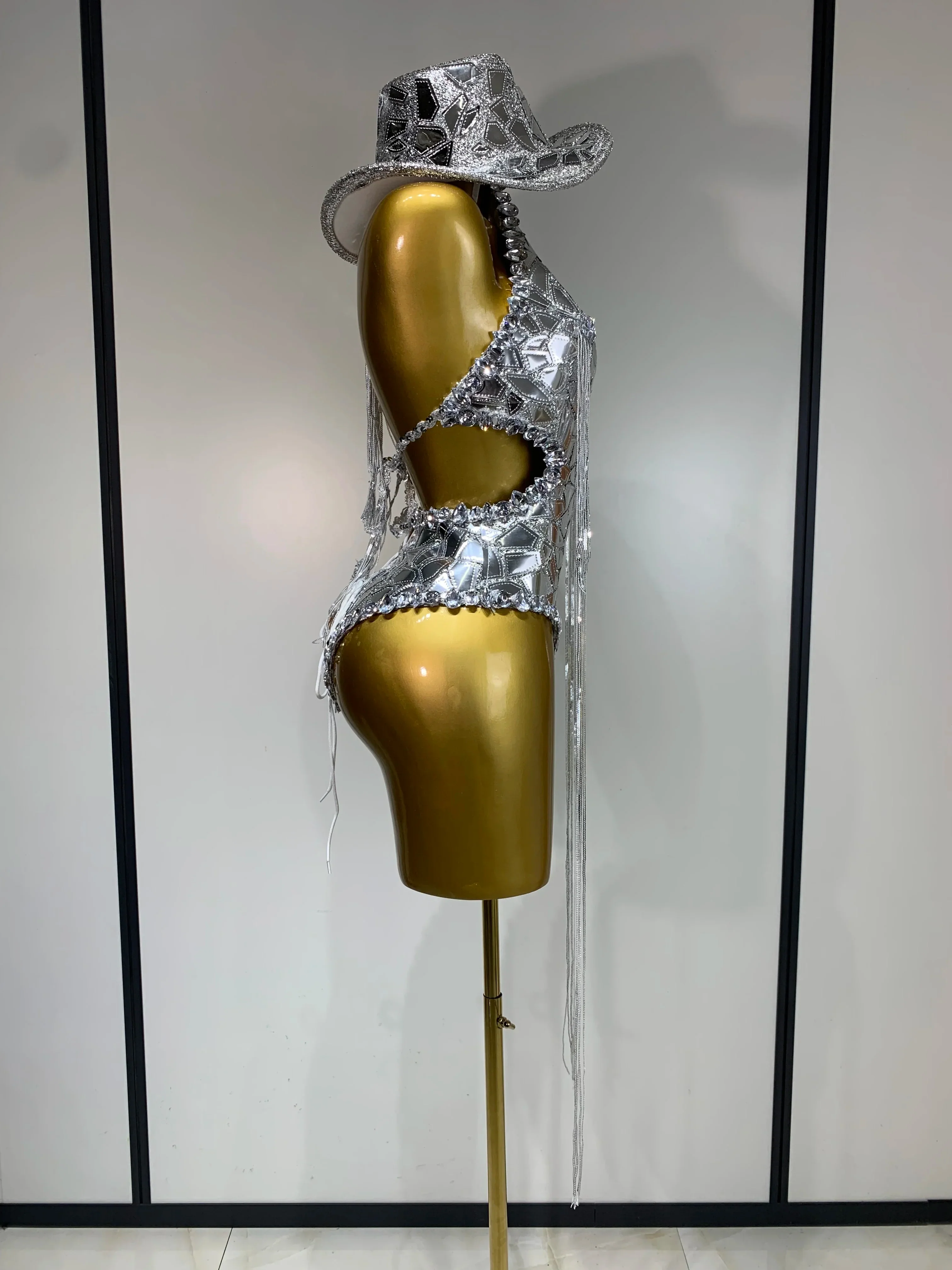 Sprakly Silver Bodysuit Sexy Two Pieces Outfit Dancer Birthday Evening Party Celebrate Performance Singer Stage Perform Outfit - Image 3