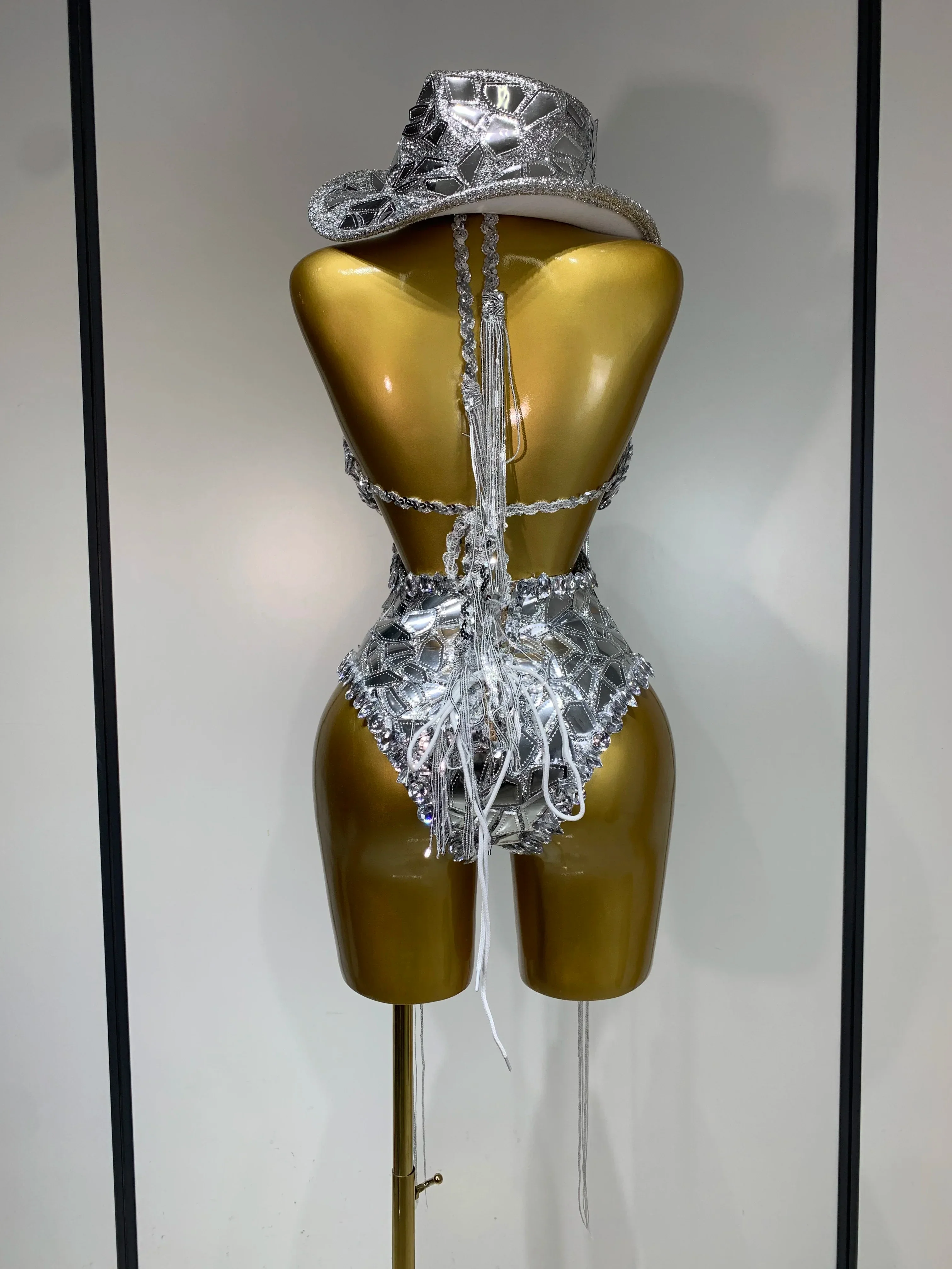 Sprakly Silver Bodysuit Sexy Two Pieces Outfit Dancer Birthday Evening Party Celebrate Performance Singer Stage Perform Outfit - Image 4
