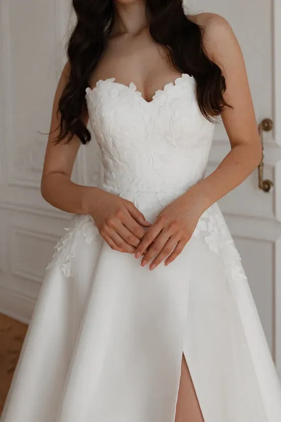 Floral Lace with Detachable Sleeves Wedding Dress Mermaid Simple Bow Princess Satin Vestido De Novia Skirt Court Train Dress Bridal Gown - Image 2