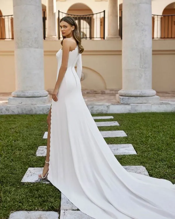 Asymmetric Neckline and Skirt with a Front Slit Wedding Dress Mermaid Satin Vestido De Novia Modern Bridal Gown Princess Court Train Bow - Image 2